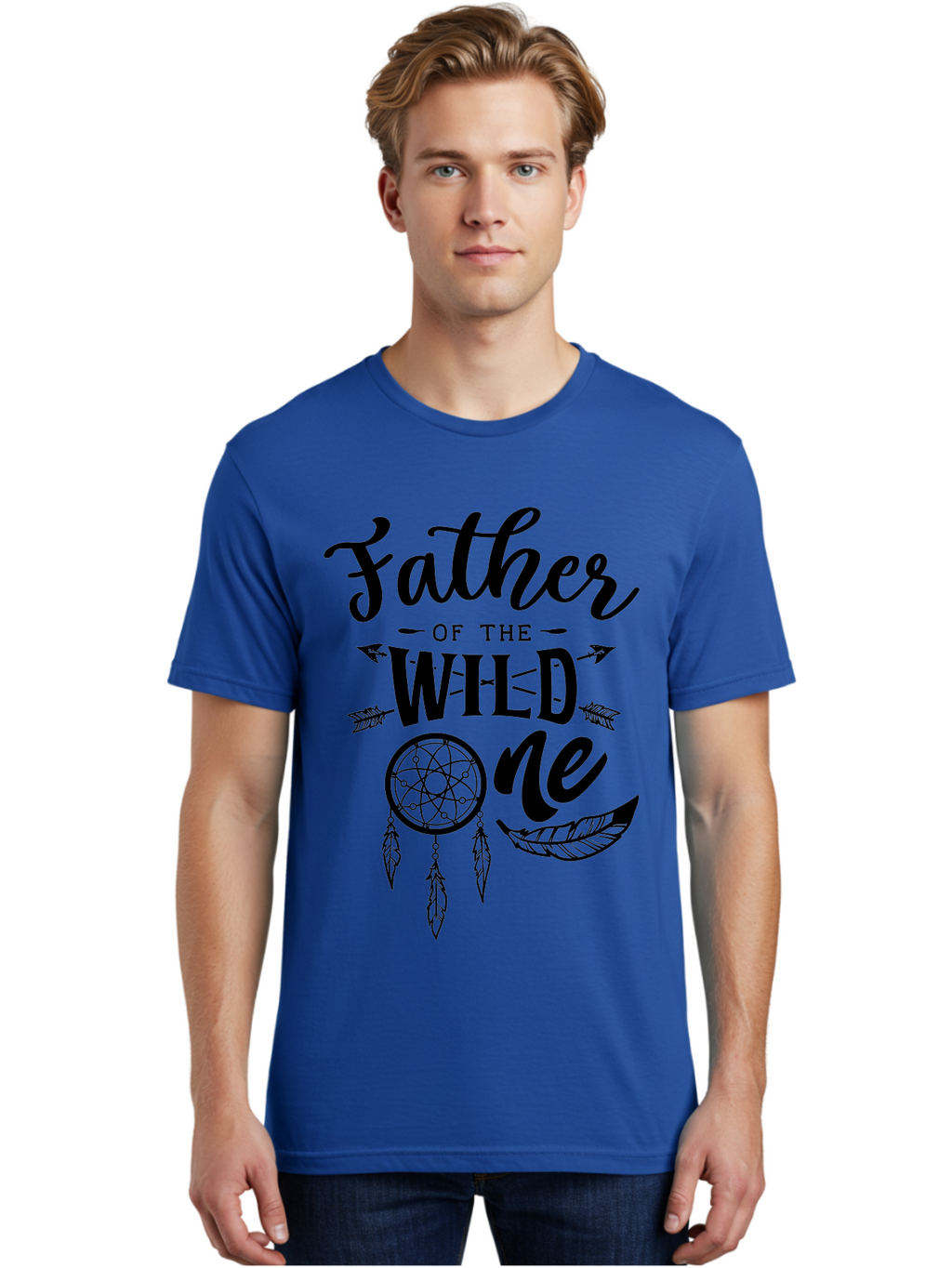 Father Of The Wild One Men'S Graphic Tee, 100% Cotton, Comfortable Casual Summer Wear, Machine Washable, Father'S Day Gift, Wild Child, Dreamcatcher, Bohemian Style, Tribal Design, Feathers, Arrows, Father Of The Wild One Aae279