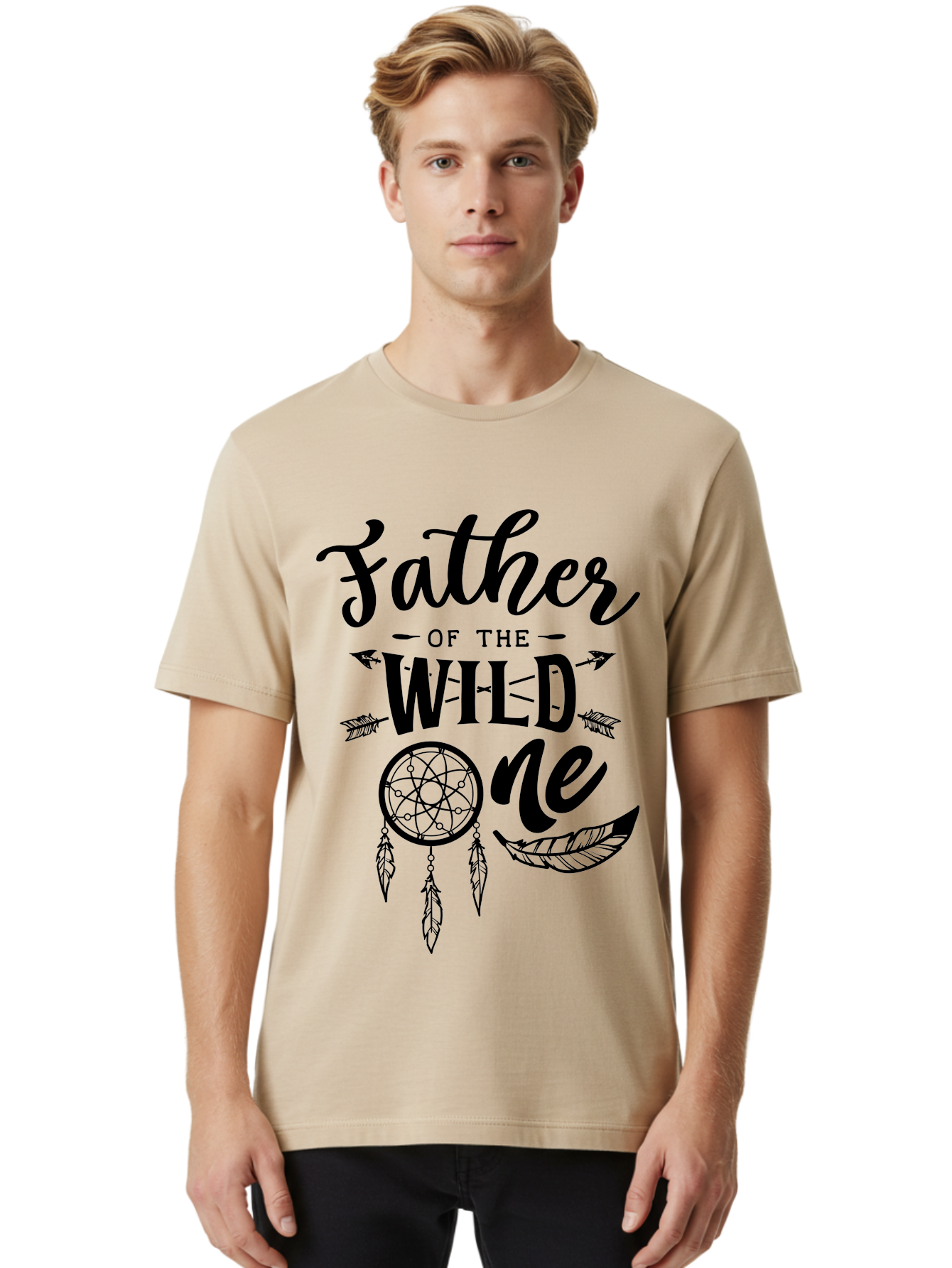 Father Of The Wild One Men'S Graphic Tee, 100% Cotton, Comfortable Casual Summer Wear, Machine Washable, Father'S Day Gift, Wild Child, Dreamcatcher, Bohemian Style, Tribal Design, Feathers, Arrows, Father Of The Wild One Aae279
