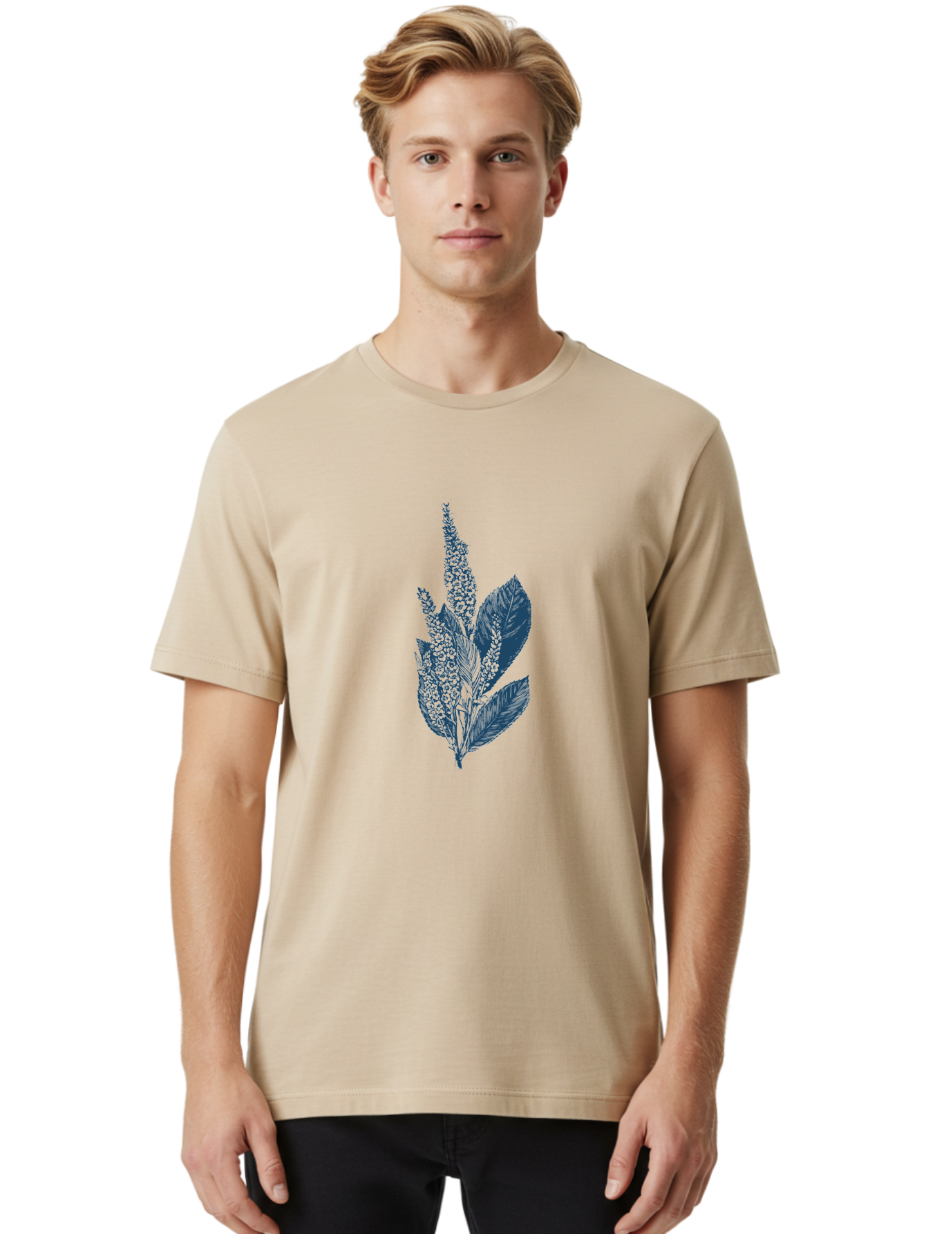 Flower-Petals Men'S Graphic Tee, 100% Cotton, Comfortable Casual Summer Wear, Machine Washable, Lactuca Virosa, Medicinal Plants, Botanical Illustration, Blue Flowers, Leaves, Herbalism, Wild Lettuce Aae286