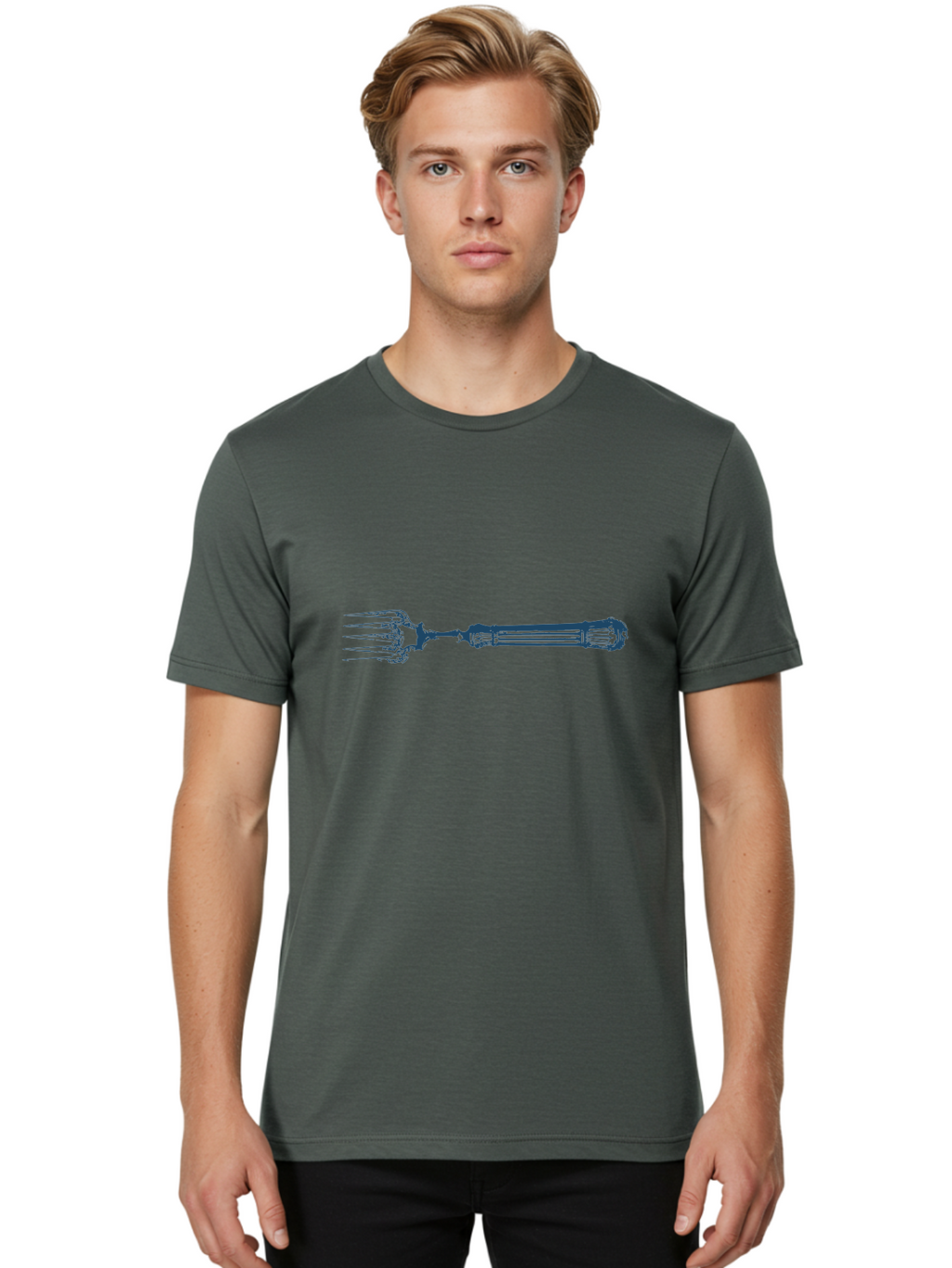 Fork Men'S Graphic Tee, 100% Cotton, Comfortable Casual Summer Wear, Machine Washable, Blue Fork, Dinnerware, Dining Utensils, Silverware, Table Setting, Eating Utensils, Cutlery, Restaurant Supplies Aae295
