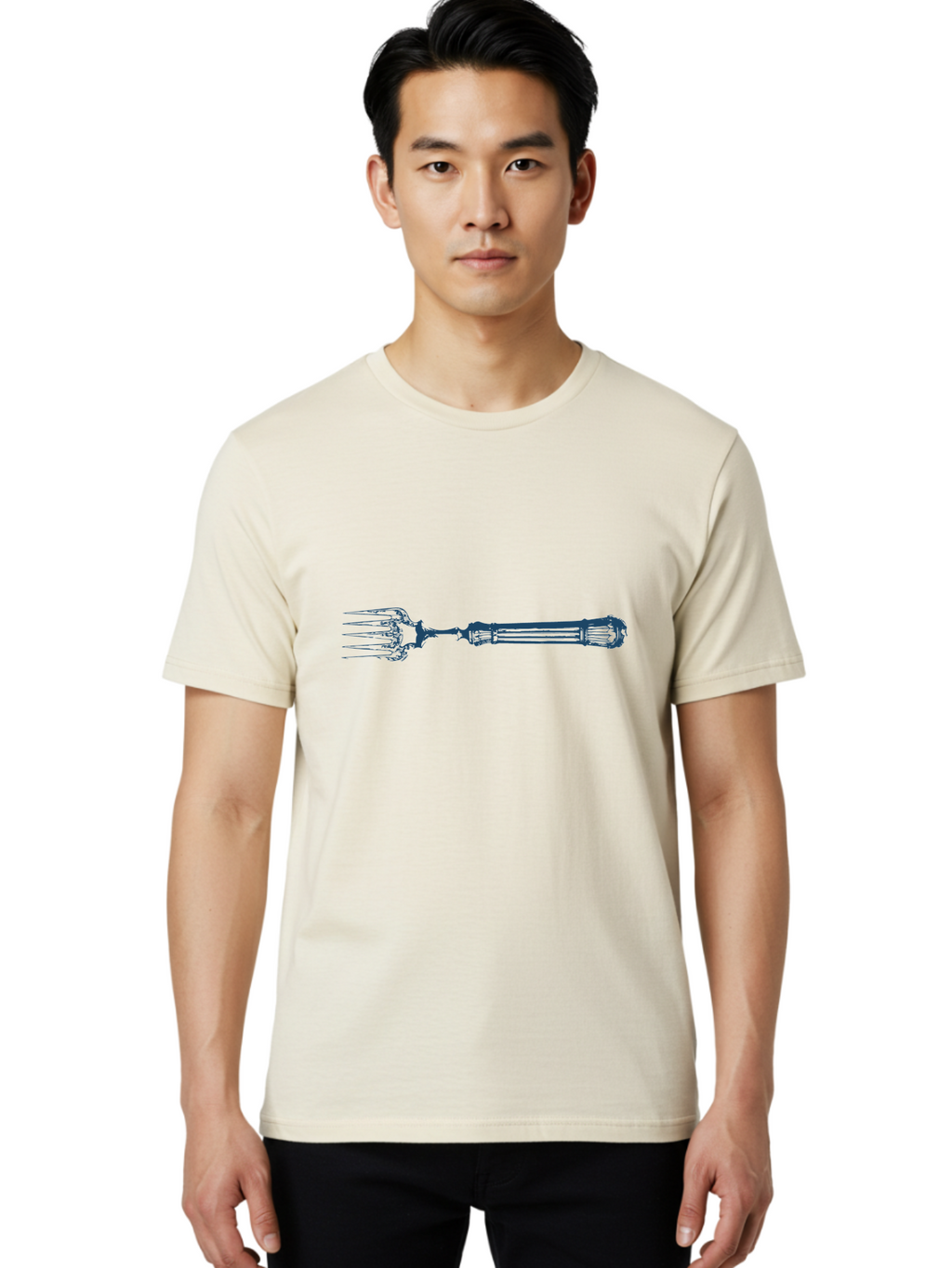 Fork Men'S Graphic Tee, 100% Cotton, Comfortable Casual Summer Wear, Machine Washable, Blue Fork, Dinnerware, Dining Utensils, Silverware, Table Setting, Eating Utensils, Cutlery, Restaurant Supplies Aae295