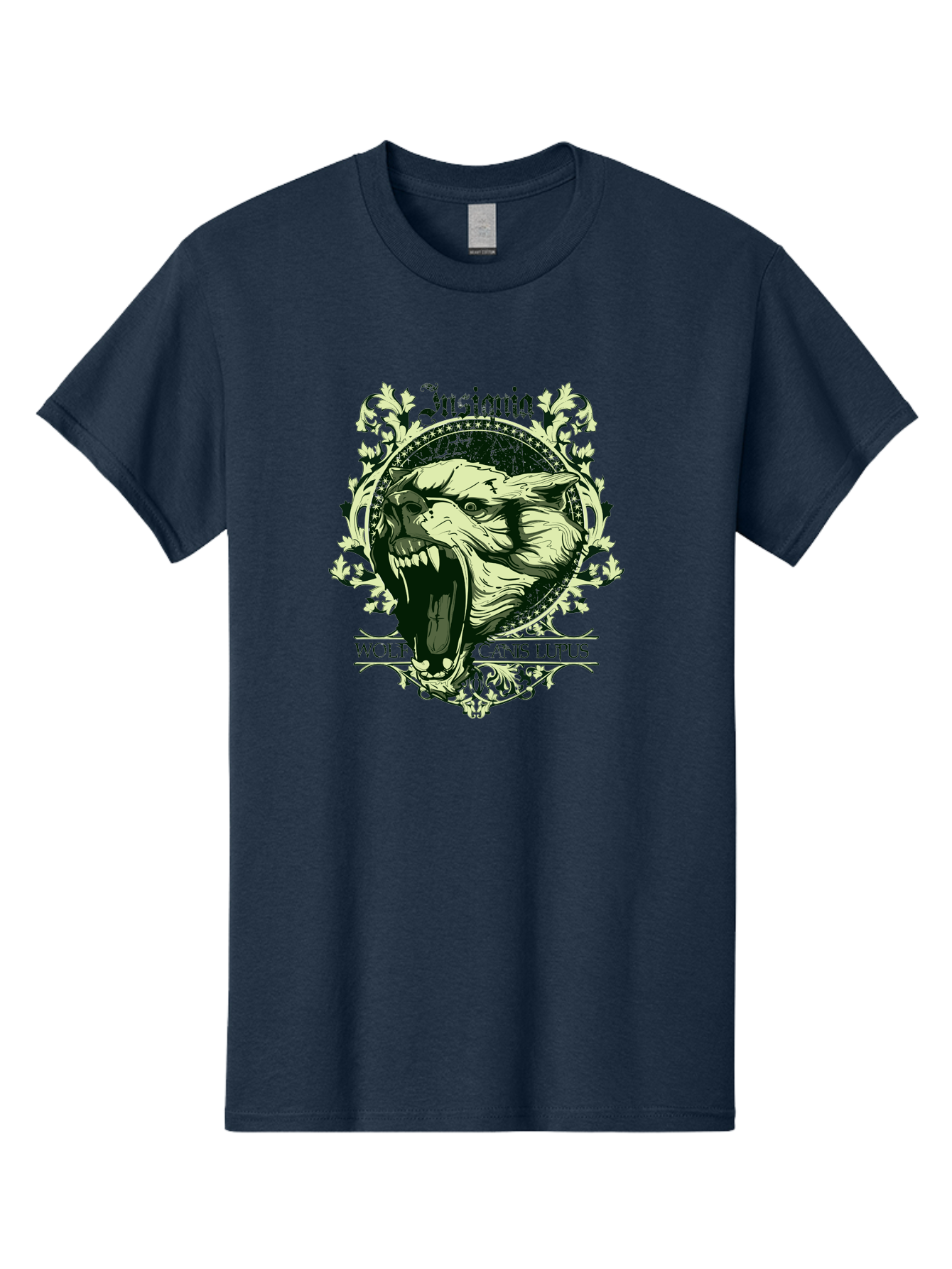 Insignia Wolf Men'S Graphic Tee, 100% Cotton, Comfortable Casual Summer Wear, Machine Washable, Aggressive Wolf, Insania, Canis Lupus, Ornate Design, Floral Patterns, Vintage Style, Wild Animal, Sharp Teeth, Bold Graphics, Gothic Font Aae403