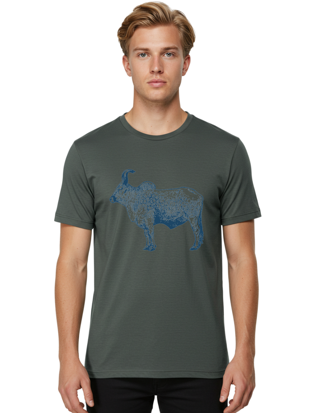 Iron Horn Buffalo Men'S Graphic Tee, 100% Cotton, Comfortable Casual Summer Wear, Machine Washable, Taurus Zodiac Sign, Bull Symbol, Horoscope Illustration, Astrology Artwork, Stylized Bull Image, Curved Horns, Artistic Design Aae406