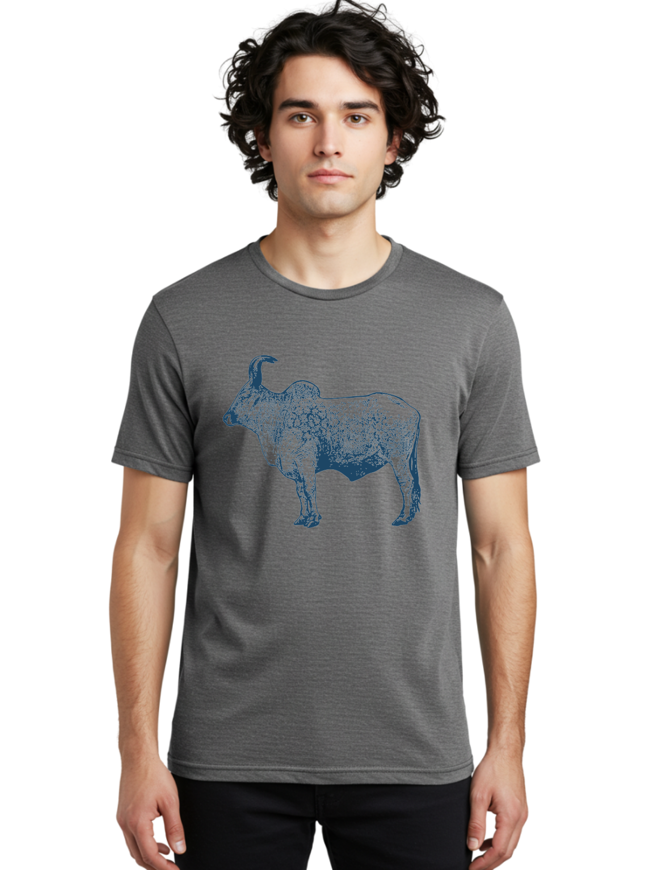 Iron Horn Buffalo Men'S Graphic Tee, 100% Cotton, Comfortable Casual Summer Wear, Machine Washable, Taurus Zodiac Sign, Bull Symbol, Horoscope Illustration, Astrology Artwork, Stylized Bull Image, Curved Horns, Artistic Design Aae406