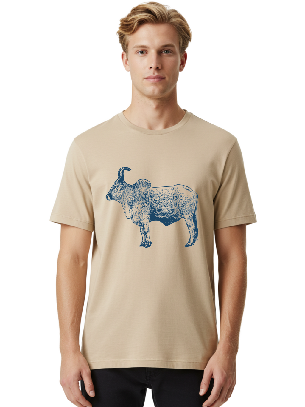 Iron Horn Buffalo Men'S Graphic Tee, 100% Cotton, Comfortable Casual Summer Wear, Machine Washable, Taurus Zodiac Sign, Bull Symbol, Horoscope Illustration, Astrology Artwork, Stylized Bull Image, Curved Horns, Artistic Design Aae406