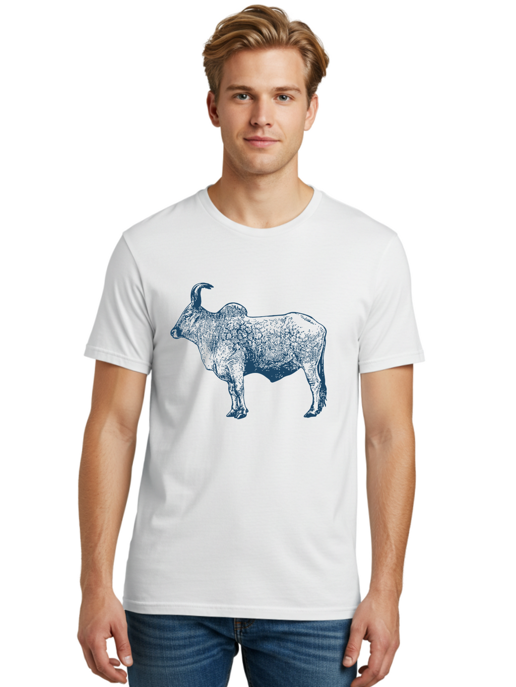 Iron Horn Buffalo Men'S Graphic Tee, 100% Cotton, Comfortable Casual Summer Wear, Machine Washable, Taurus Zodiac Sign, Bull Symbol, Horoscope Illustration, Astrology Artwork, Stylized Bull Image, Curved Horns, Artistic Design Aae406