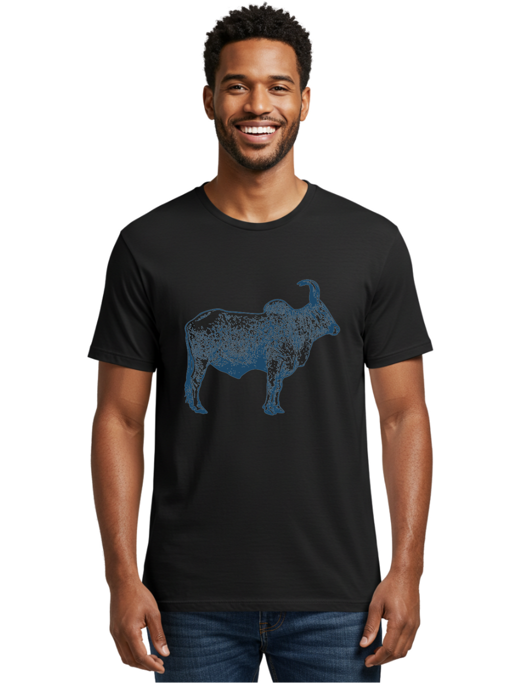 Iron Horn Buffalo 2 Men'S Graphic Tee, 100% Cotton, Comfortable Casual Summer Wear, Machine Washable, Bull Graphic, Dark Blue Illustration, Horned Animal, Livestock Art, Wildlife Design, Abstract Texture, Sketch Style Aae407
