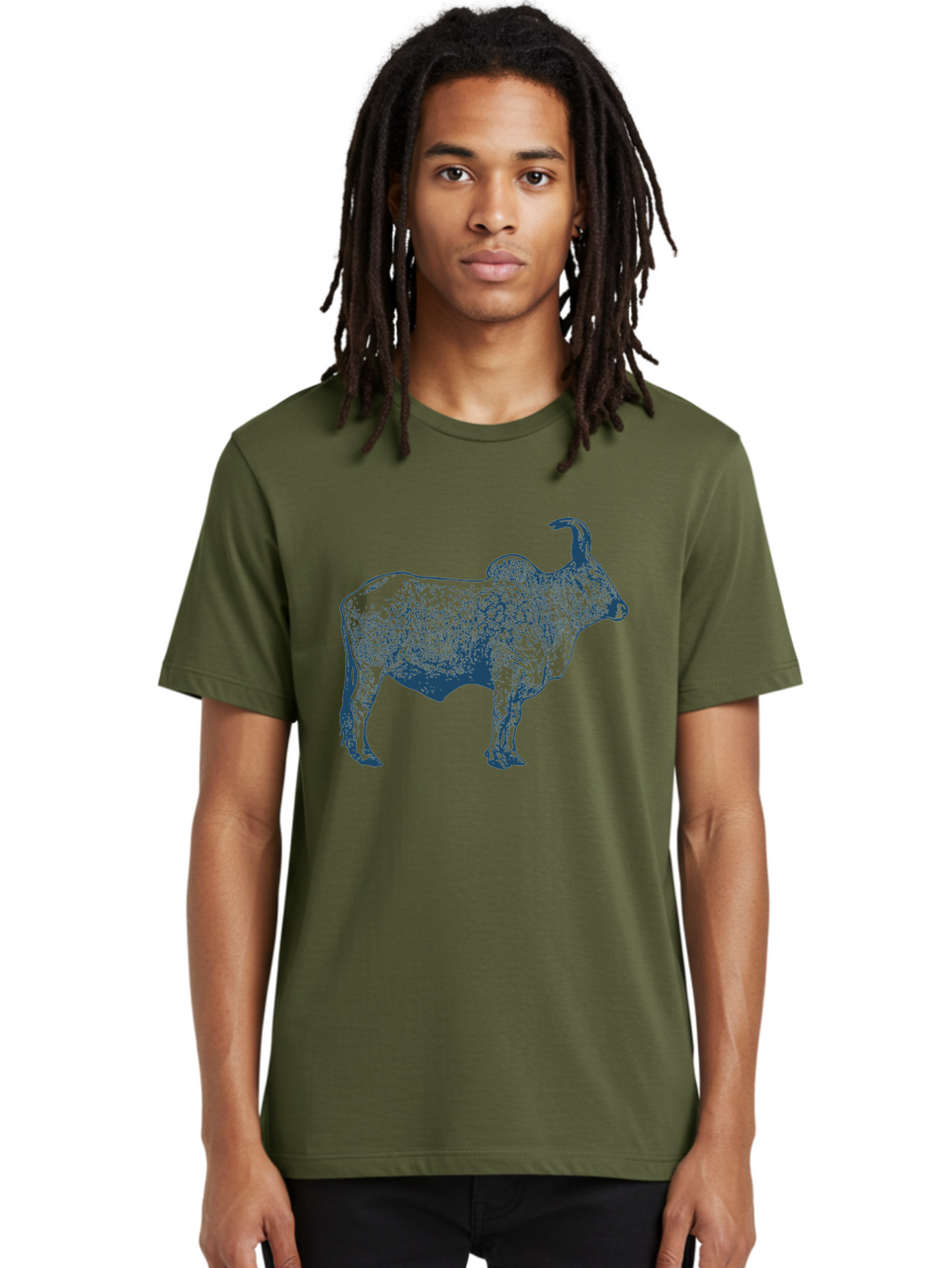Iron Horn Buffalo 2 Men'S Graphic Tee, 100% Cotton, Comfortable Casual Summer Wear, Machine Washable, Bull Graphic, Dark Blue Illustration, Horned Animal, Livestock Art, Wildlife Design, Abstract Texture, Sketch Style Aae407