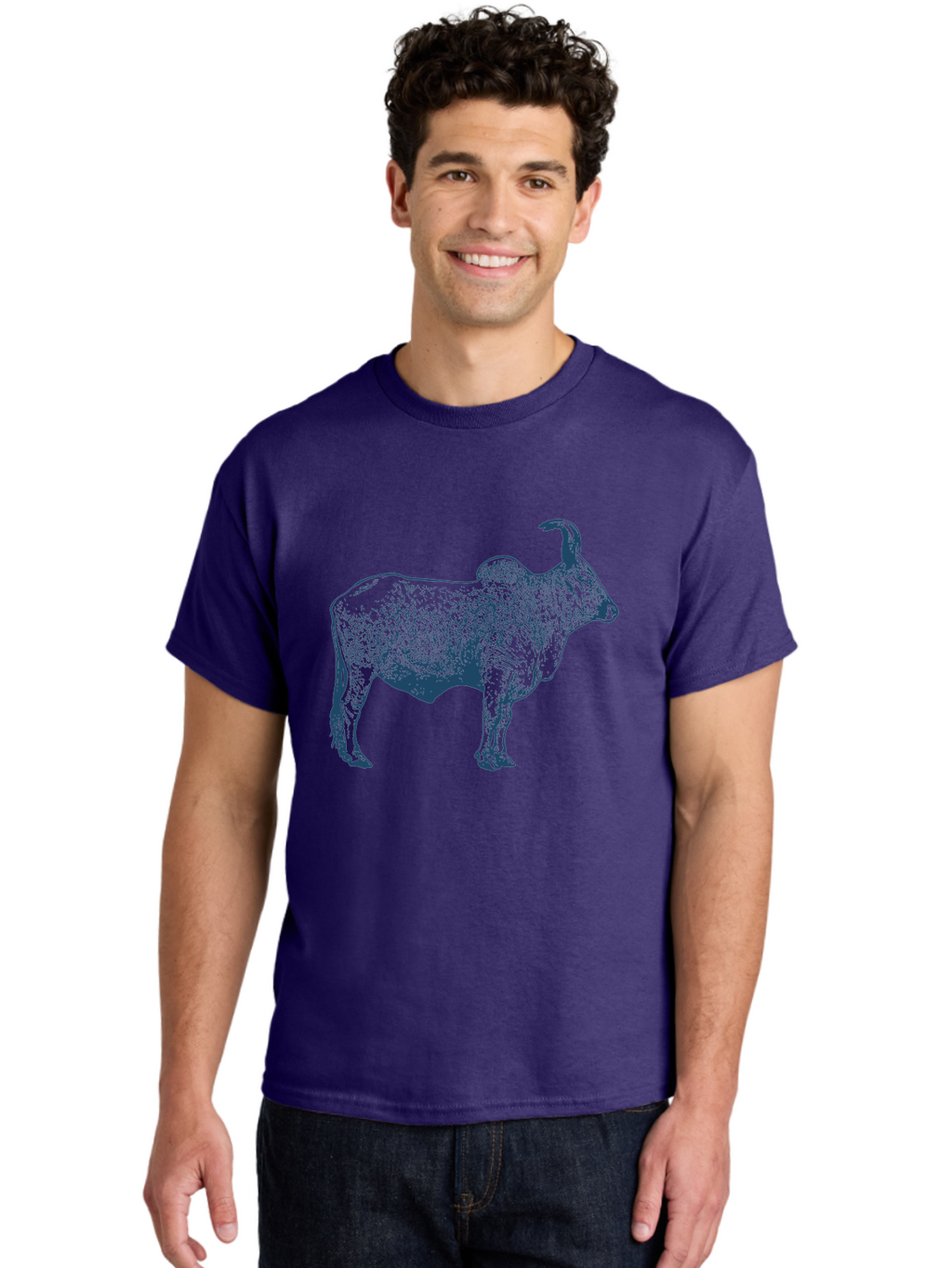 Iron Horn Buffalo 2 Men'S Graphic Tee, 100% Cotton, Comfortable Casual Summer Wear, Machine Washable, Bull Graphic, Dark Blue Illustration, Horned Animal, Livestock Art, Wildlife Design, Abstract Texture, Sketch Style Aae407