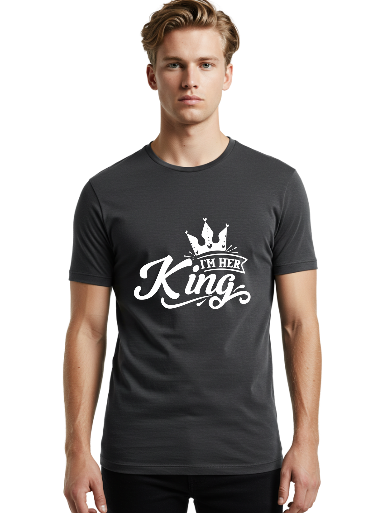 I_M Her King-W Men'S Graphic Tee, 100% Cotton, Comfortable Casual Summer Wear, Machine Washable, Royal Crown, King And Queen, Couple Goals, Love And Relationship, Loyalty And Devotion, Partner In Crime, Monarch Symbol, Regal, Majestic Aae416