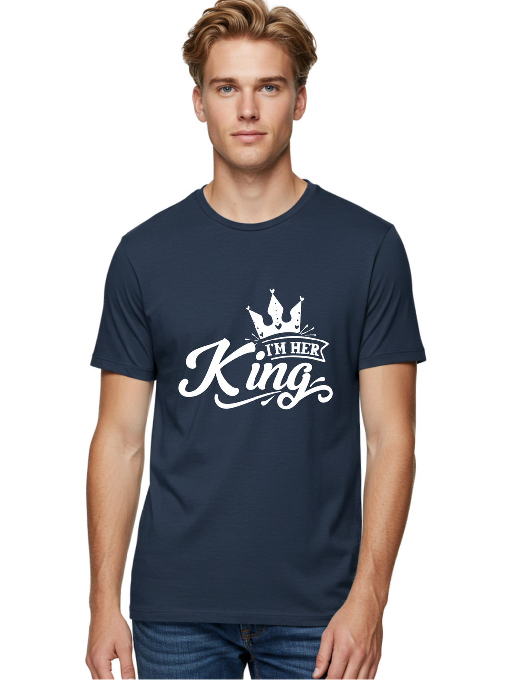 I_M Her King-W Men'S Graphic Tee, 100% Cotton, Comfortable Casual Summer Wear, Machine Washable, Royal Crown, King And Queen, Couple Goals, Love And Relationship, Loyalty And Devotion, Partner In Crime, Monarch Symbol, Regal, Majestic Aae416