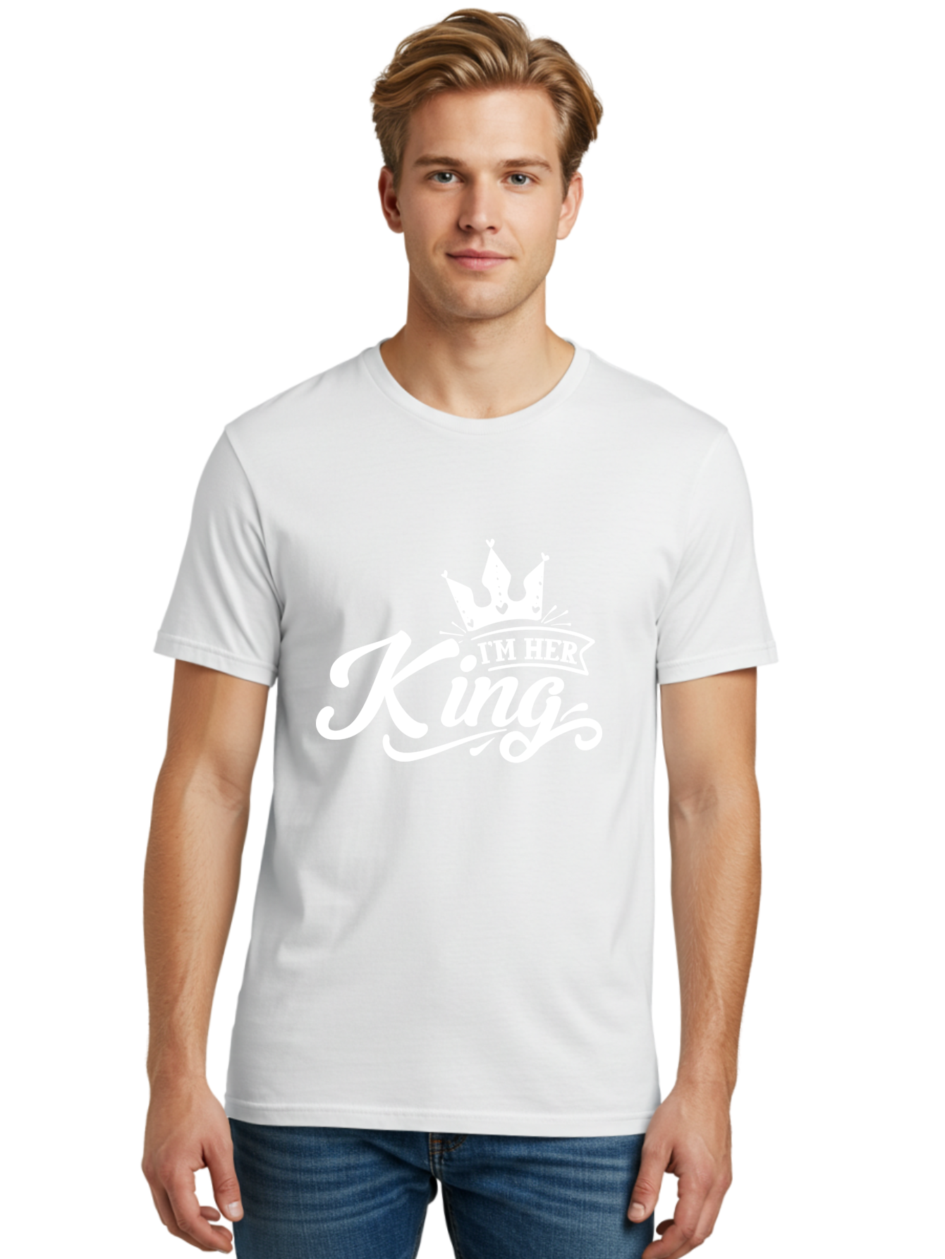 I_M Her King-W Men'S Graphic Tee, 100% Cotton, Comfortable Casual Summer Wear, Machine Washable, Royal Crown, King And Queen, Couple Goals, Love And Relationship, Loyalty And Devotion, Partner In Crime, Monarch Symbol, Regal, Majestic Aae416
