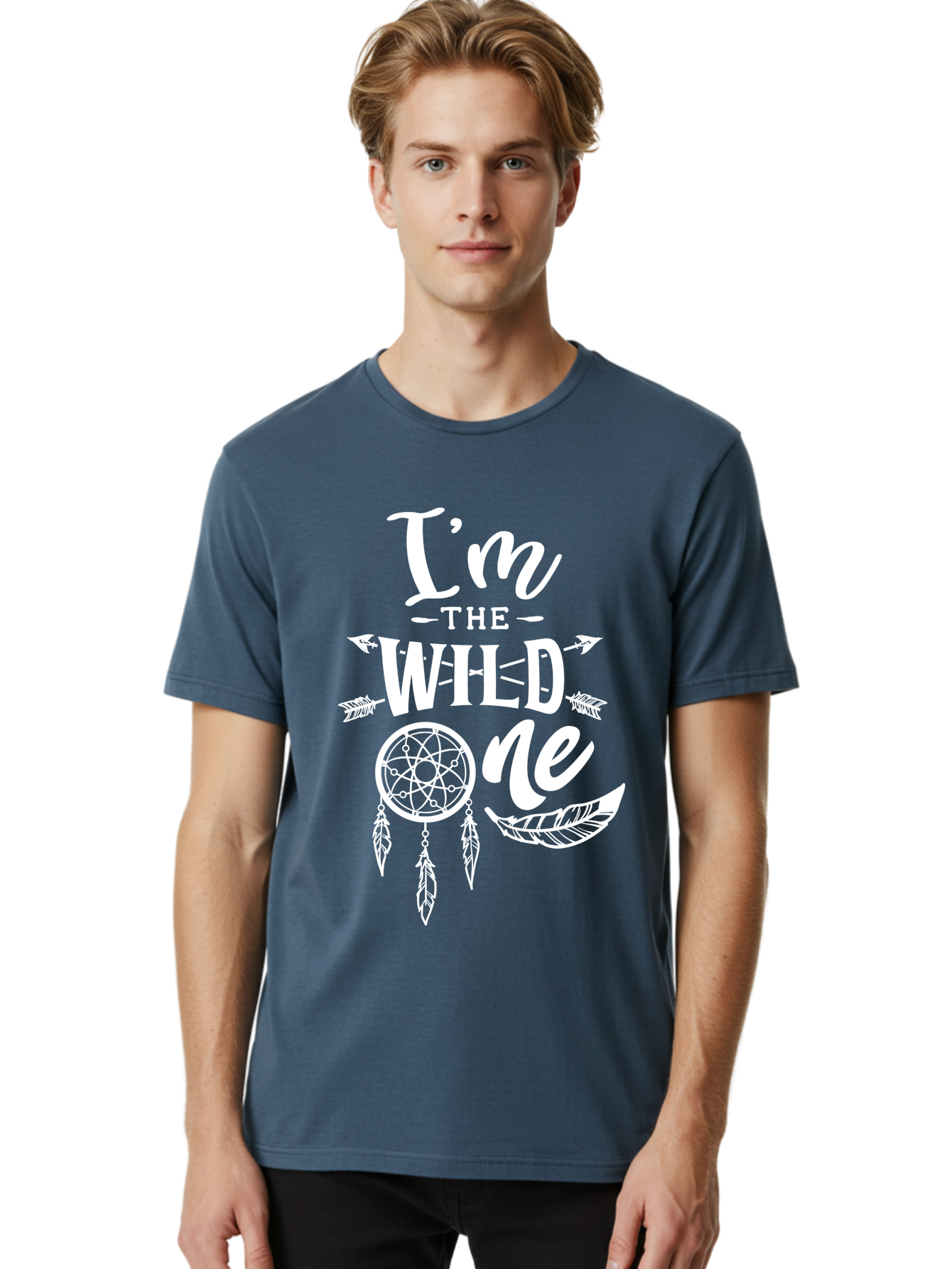 I_M The Wild One - White Men'S Graphic Tee, 100% Cotton, Comfortable Casual Summer Wear, Machine Washable, Wild Child, Bohemian Style, Dreamcatcher, Feathers, Arrows, Playful Quote, Whimsical Design, Free-Spirited, Adventure, Youth Culture Aae421