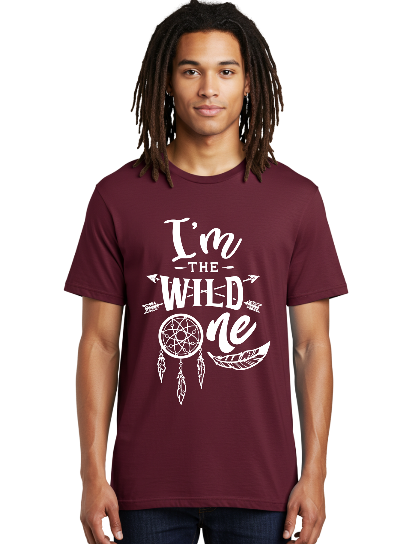 I_M The Wild One - White Men'S Graphic Tee, 100% Cotton, Comfortable Casual Summer Wear, Machine Washable, Wild Child, Bohemian Style, Dreamcatcher, Feathers, Arrows, Playful Quote, Whimsical Design, Free-Spirited, Adventure, Youth Culture Aae421
