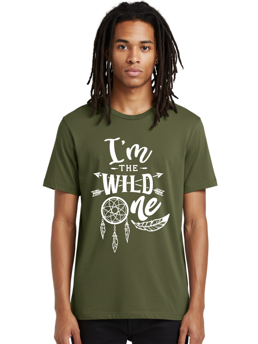 I_M The Wild One - White Men'S Graphic Tee, 100% Cotton, Comfortable Casual Summer Wear, Machine Washable, Wild Child, Bohemian Style, Dreamcatcher, Feathers, Arrows, Playful Quote, Whimsical Design, Free-Spirited, Adventure, Youth Culture Aae421