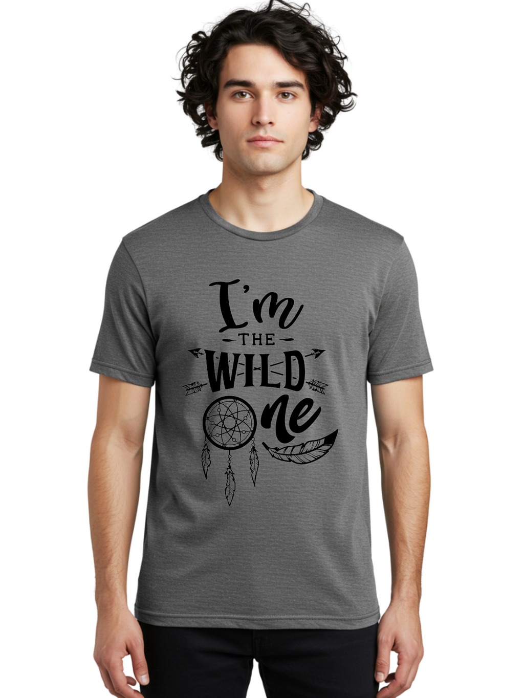 I_M The Wild One Men'S Graphic Tee, 100% Cotton, Comfortable Casual Summer Wear, Machine Washable, Boho Style, Dreamcatcher Design, Feathers And Arrows, Mystical Vibes, Wild Child, Free-Spirited, Eclectic Art, Tribal Graphics, Whimsical Decor, Aae422