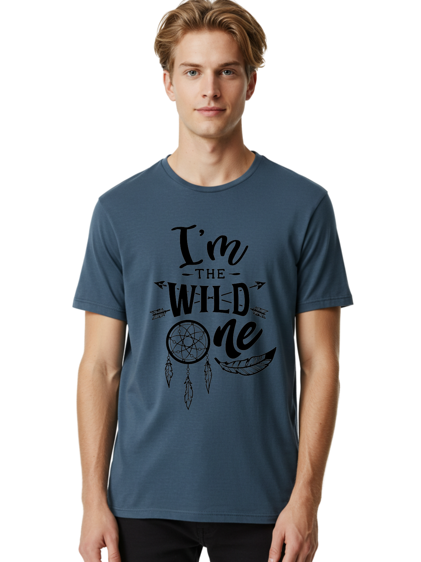 I_M The Wild One Men'S Graphic Tee, 100% Cotton, Comfortable Casual Summer Wear, Machine Washable, Boho Style, Dreamcatcher Design, Feathers And Arrows, Mystical Vibes, Wild Child, Free-Spirited, Eclectic Art, Tribal Graphics, Whimsical Decor, Aae422