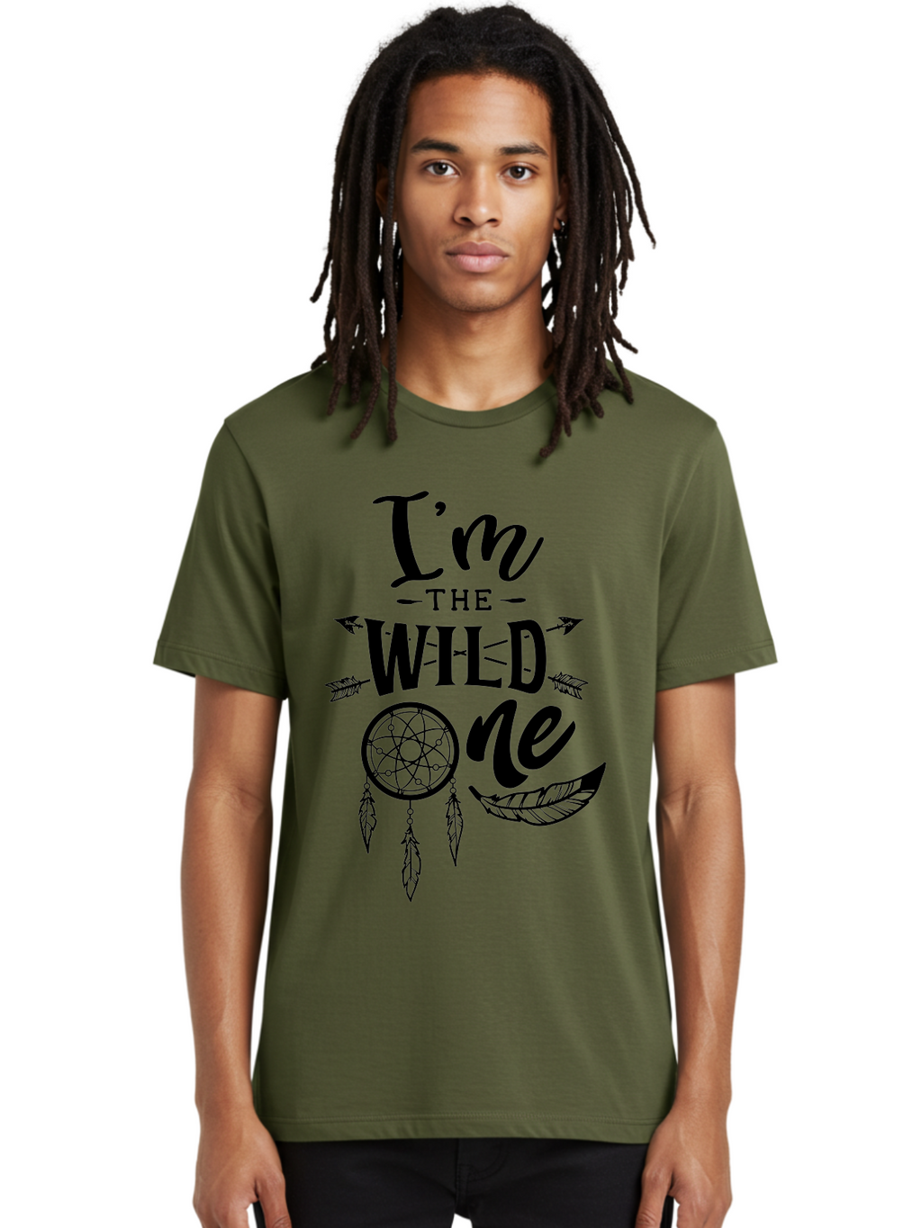 I_M The Wild One Men'S Graphic Tee, 100% Cotton, Comfortable Casual Summer Wear, Machine Washable, Boho Style, Dreamcatcher Design, Feathers And Arrows, Mystical Vibes, Wild Child, Free-Spirited, Eclectic Art, Tribal Graphics, Whimsical Decor, Aae422
