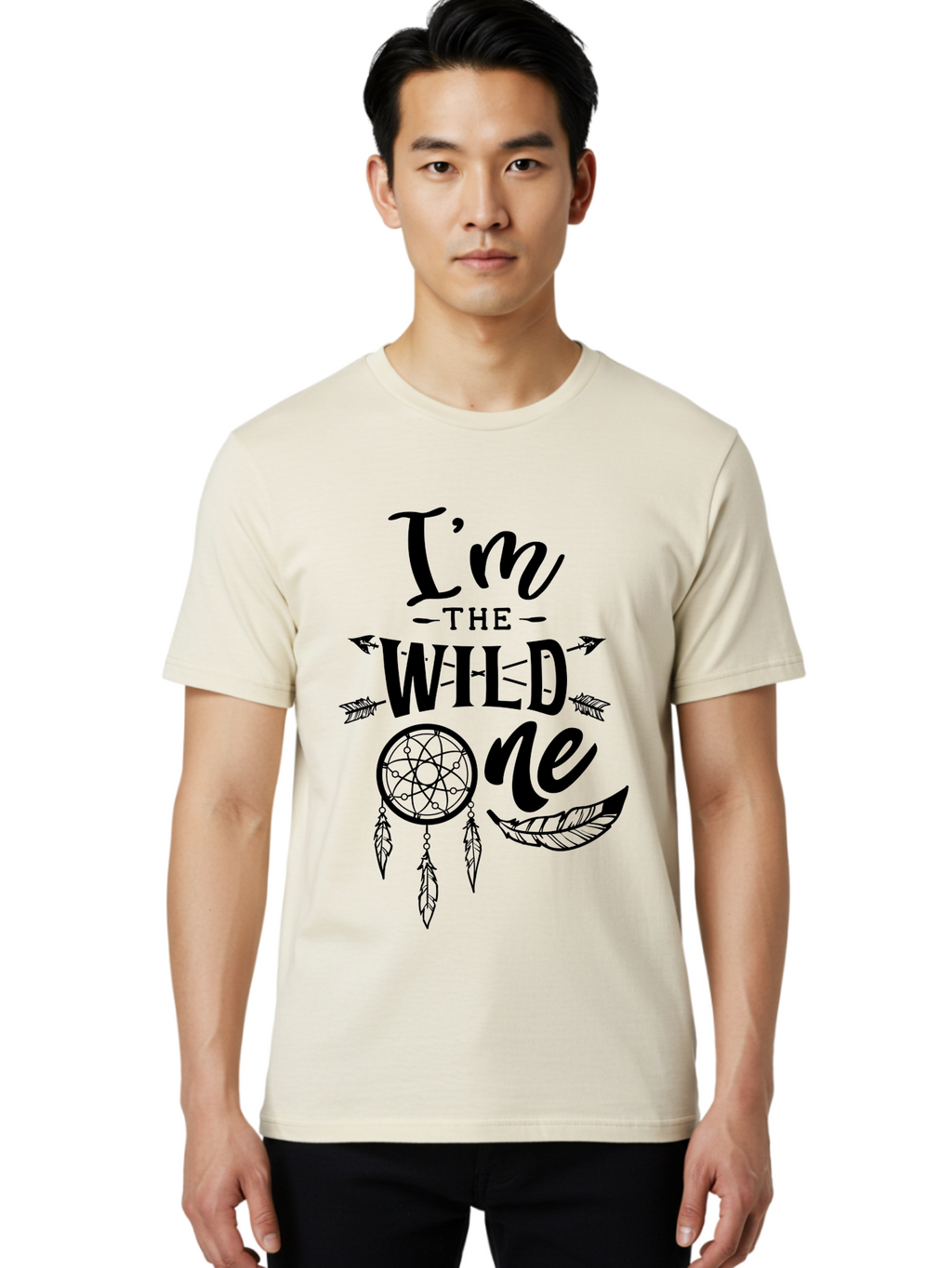 I_M The Wild One Men'S Graphic Tee, 100% Cotton, Comfortable Casual Summer Wear, Machine Washable, Boho Style, Dreamcatcher Design, Feathers And Arrows, Mystical Vibes, Wild Child, Free-Spirited, Eclectic Art, Tribal Graphics, Whimsical Decor, Aae422
