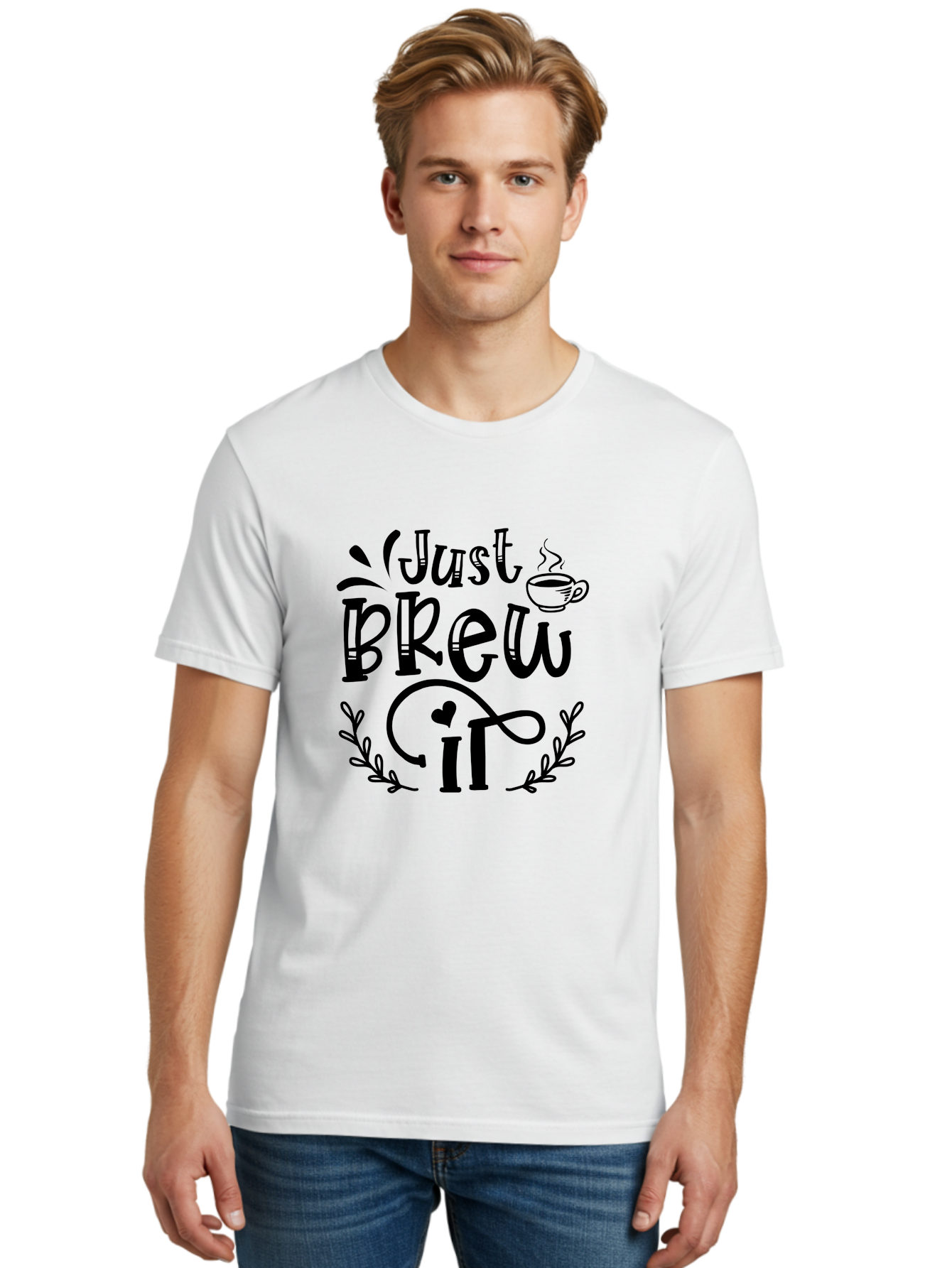 Just Brew It Men'S Graphic Tee, 100% Cotton, Comfortable Casual Summer Wear, Machine Washable, Coffee Quote, Coffee Saying, Coffee Humor, Coffee Puns, Morning Motivation, Coffee Lovers, Brew Coffee Aae426