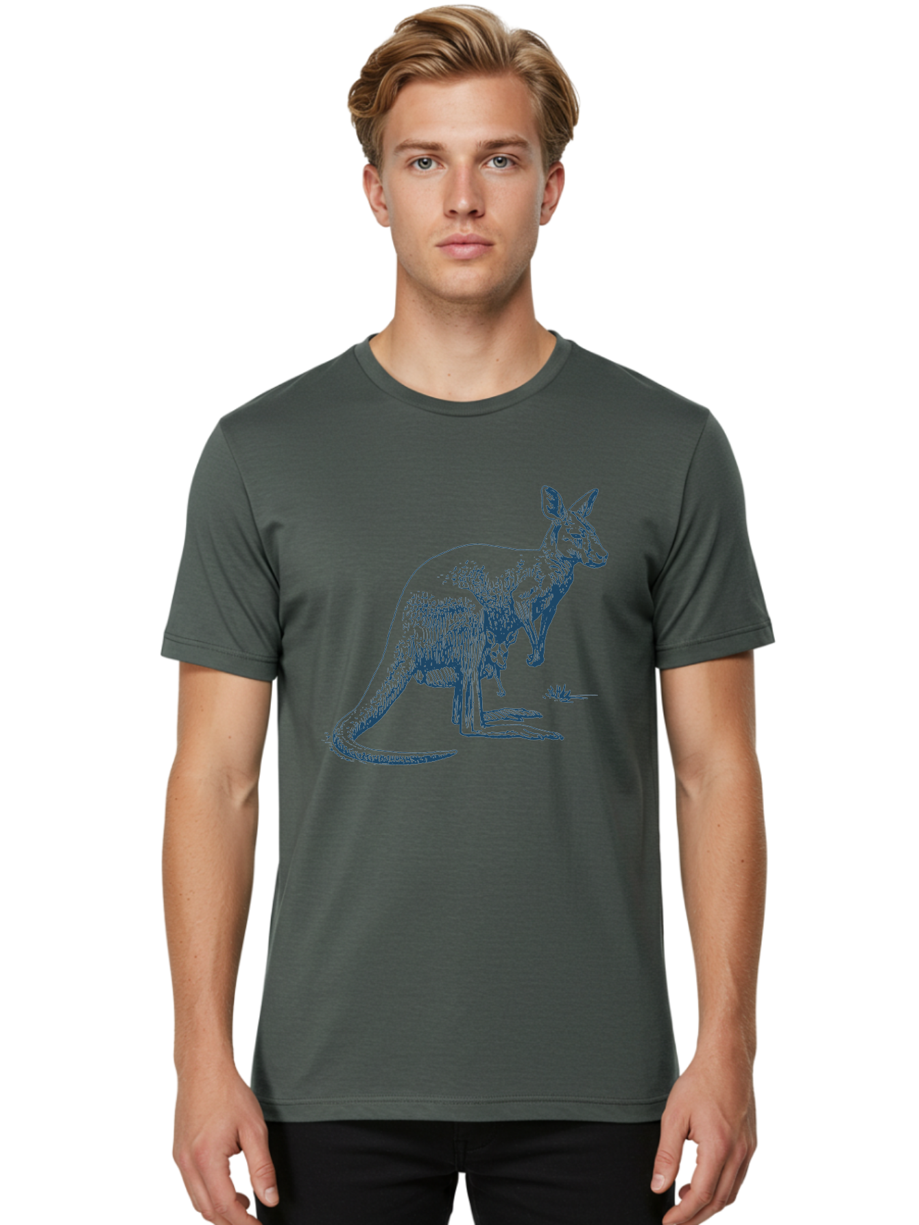 Kangaroo Mode Men'S Graphic Tee, 100% Cotton, Comfortable Casual Summer Wear, Machine Washable, Kangaroo And Joey, Marsupial, Australian Wildlife, Mother And Baby, Wild Animals, Outback, Fauna Aae428