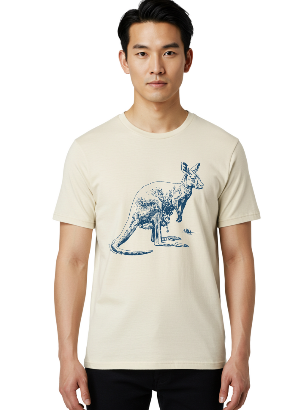 Kangaroo Mode Men'S Graphic Tee, 100% Cotton, Comfortable Casual Summer Wear, Machine Washable, Kangaroo And Joey, Marsupial, Australian Wildlife, Mother And Baby, Wild Animals, Outback, Fauna Aae428