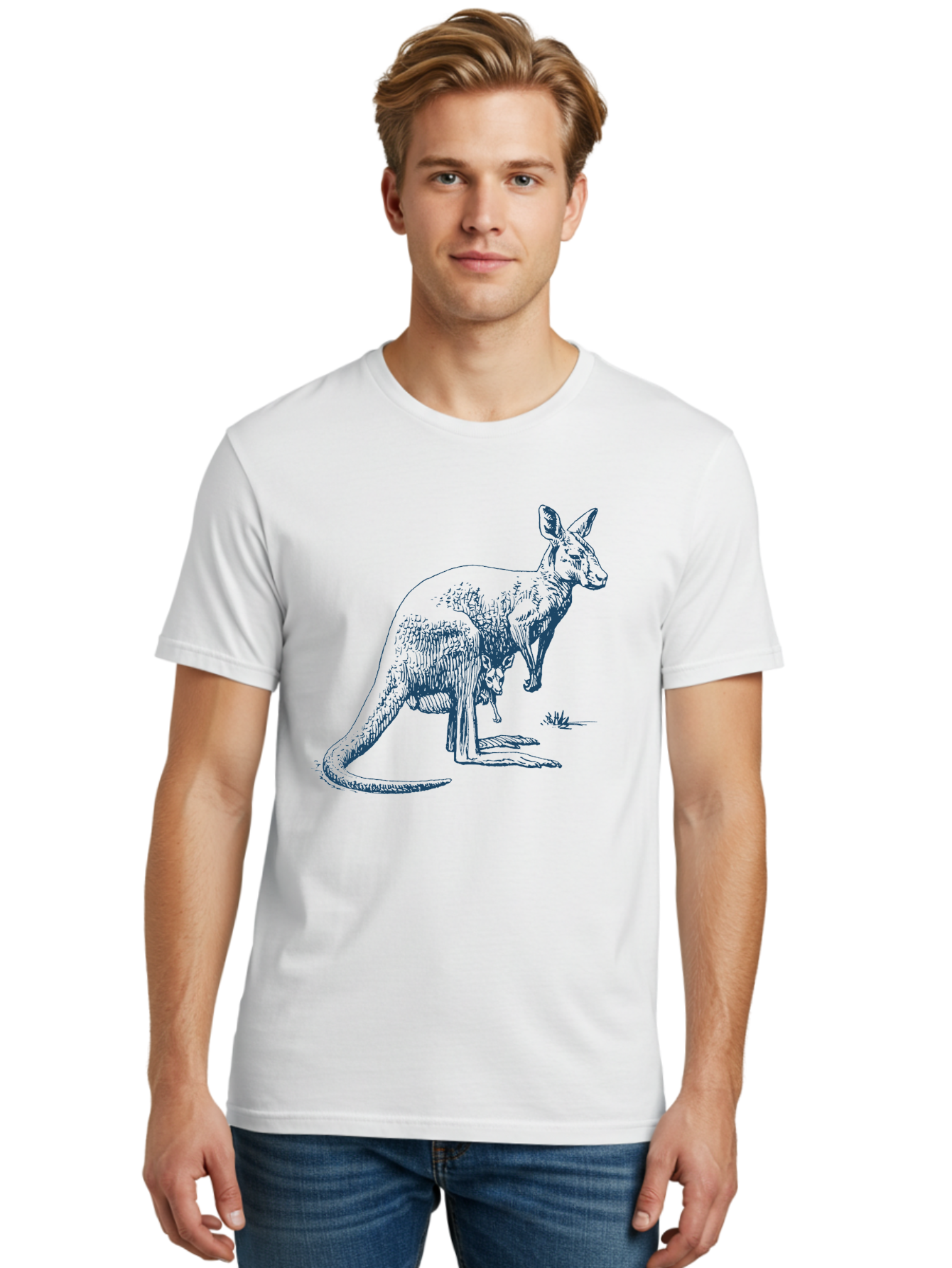 Kangaroo Mode Men'S Graphic Tee, 100% Cotton, Comfortable Casual Summer Wear, Machine Washable, Kangaroo And Joey, Marsupial, Australian Wildlife, Mother And Baby, Wild Animals, Outback, Fauna Aae428