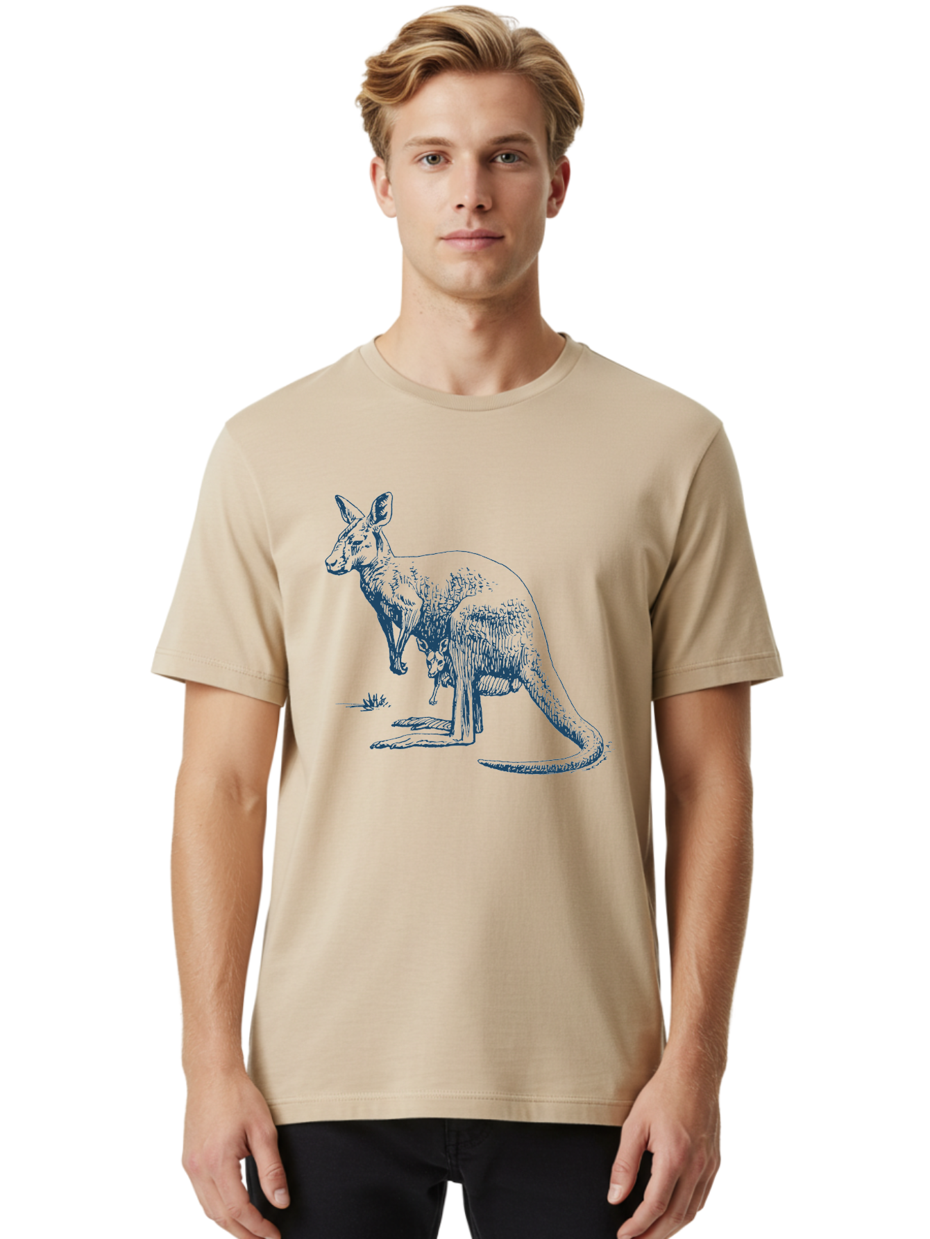 Kangaroo Mode 2 Men'S Graphic Tee, 100% Cotton, Comfortable Casual Summer Wear, Machine Washable, Kangaroo With Joey In Pouch, Marsupial, Australian Wildlife, Mother And Baby, Wild Animal Illustration, Natural Habitat, Wildlife Art Aae429