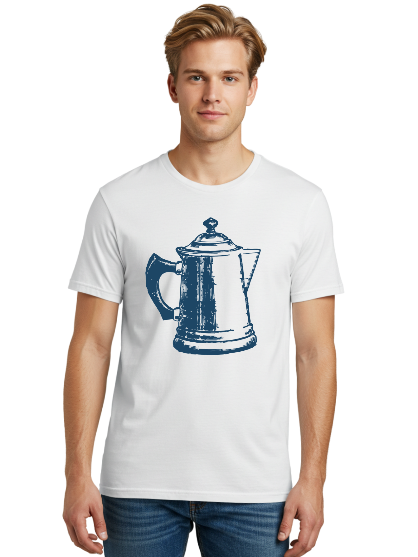 Kettle Men'S Graphic Tee, 100% Cotton, Comfortable Casual Summer Wear, Machine Washable, Coffee Pot, Coffee Maker, Vintage Kitchenware, Coffee Brewing, Metal Coffee Pot, Retro Appliance, Coffee Equipment Aae430