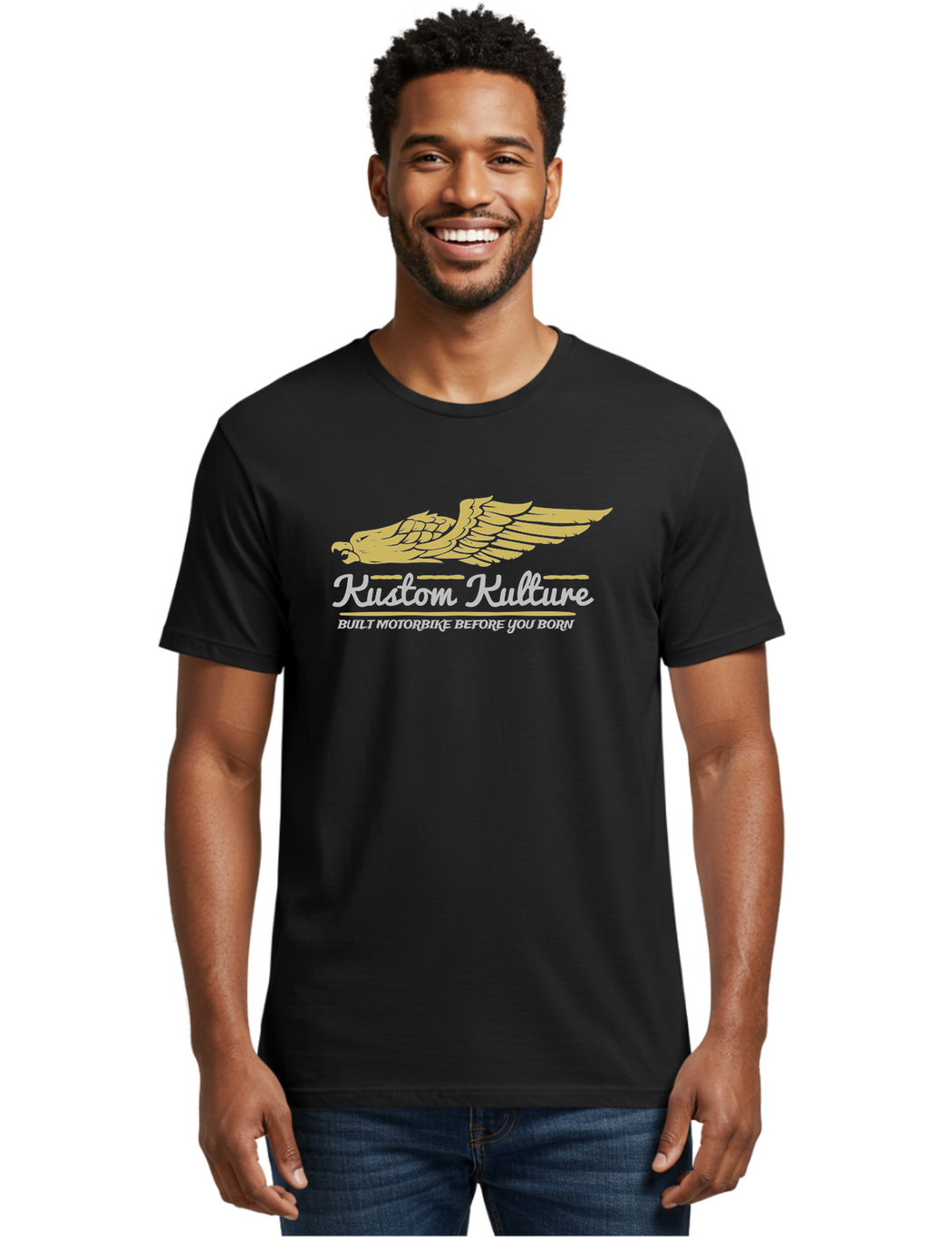 Kustom Kulture Eagle Men'S Graphic Tee, 100% Cotton, Comfortable Casual Summer Wear, Machine Washable, Eagle Logo, Kustom Kulture, Custom Motorcycle Culture, Motorbike Enthusiasts, Built Motorbike Before You Born, Vintage Motorcycle, Aae439