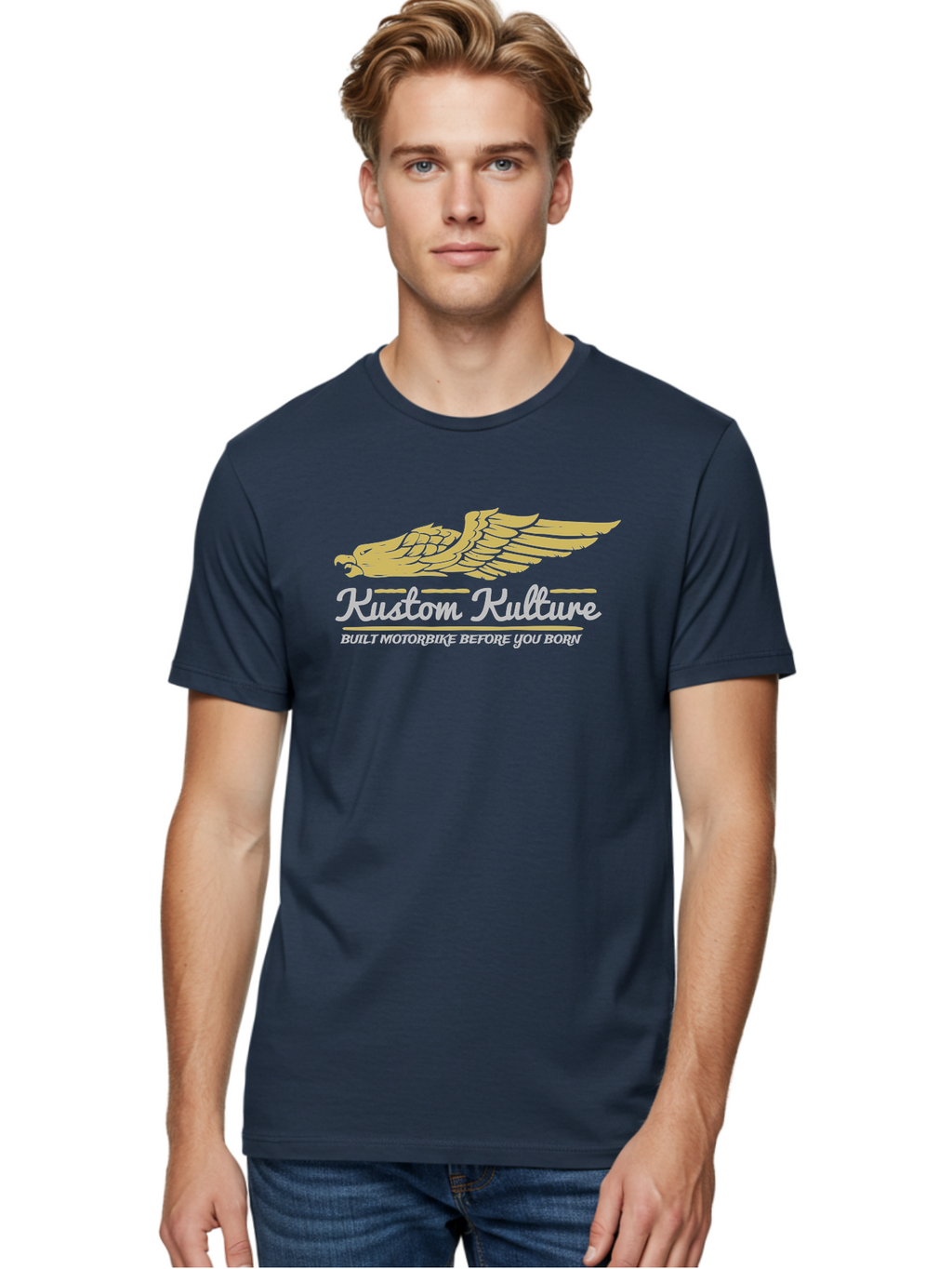 Kustom Kulture Eagle Men'S Graphic Tee, 100% Cotton, Comfortable Casual Summer Wear, Machine Washable, Eagle Logo, Kustom Kulture, Custom Motorcycle Culture, Motorbike Enthusiasts, Built Motorbike Before You Born, Vintage Motorcycle, Aae439