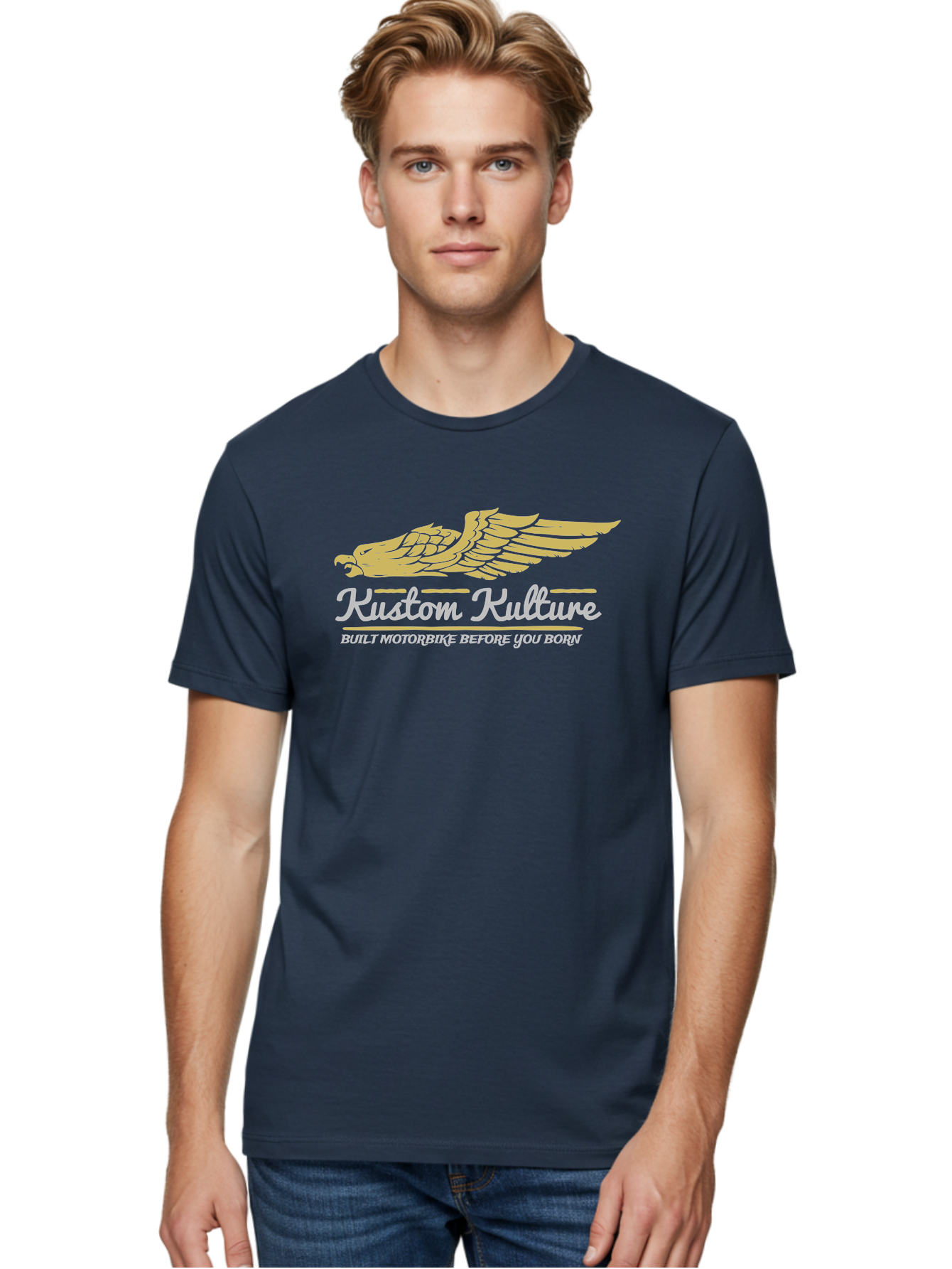 Kustom Kulture Eagle Men'S Graphic Tee, 100% Cotton, Comfortable Casual Summer Wear, Machine Washable, Eagle Logo, Kustom Kulture, Custom Motorcycle Culture, Motorbike Enthusiasts, Built Motorbike Before You Born, Vintage Motorcycle, Aae439
