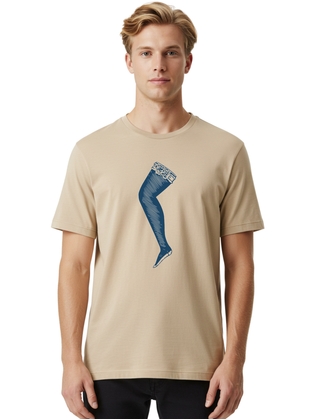 Lace Top Stocking Men'S Graphic Tee, 100% Cotton, Comfortable Casual Summer Wear, Machine Washable, Female Legs, Stockings, Pantyhose, Legwear, Fashion Accessories, Hosiery, Women'S Clothing, Elegant Legs Aae440