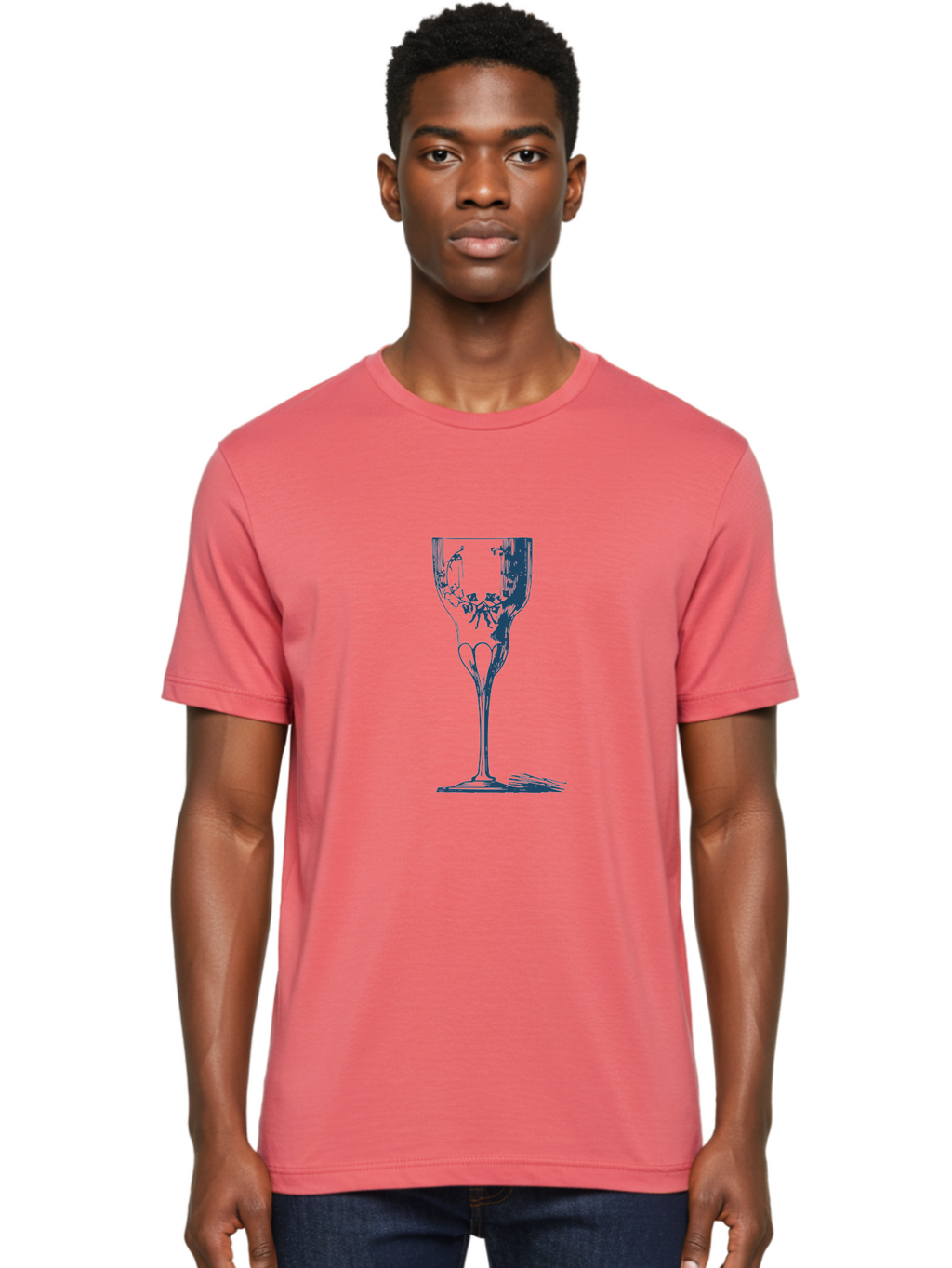 Laced Vine Crystal Glass Men'S Graphic Tee, 100% Cotton, Comfortable Casual Summer Wear, Machine Washable, Wine Glass, Broken Glass, Shattered Glass, Abstract Art, Dark Blue Illustration, Modern Design, Luxury Lifestyle, Elegant Glassware, Aae442