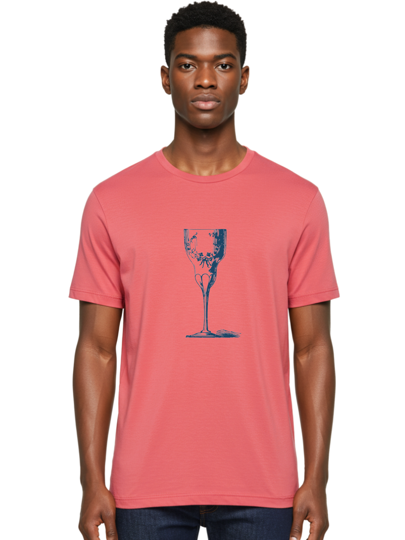 Laced Vine Crystal Glass Men'S Graphic Tee, 100% Cotton, Comfortable Casual Summer Wear, Machine Washable, Wine Glass, Broken Glass, Shattered Glass, Abstract Art, Dark Blue Illustration, Modern Design, Luxury Lifestyle, Elegant Glassware, Aae442