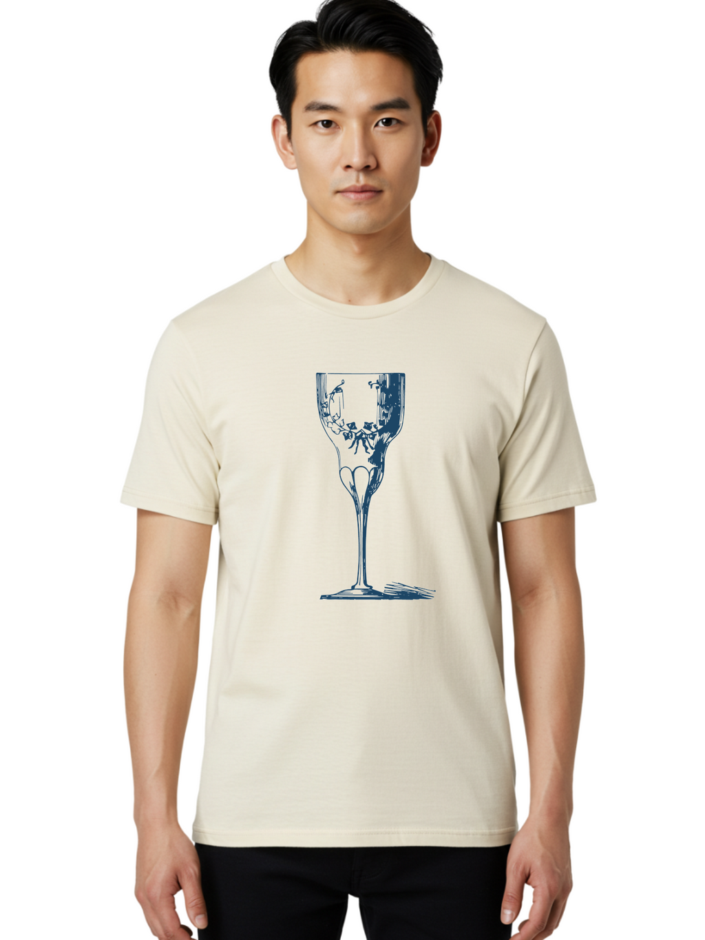 Laced Vine Crystal Glass Men'S Graphic Tee, 100% Cotton, Comfortable Casual Summer Wear, Machine Washable, Wine Glass, Broken Glass, Shattered Glass, Abstract Art, Dark Blue Illustration, Modern Design, Luxury Lifestyle, Elegant Glassware, Aae442
