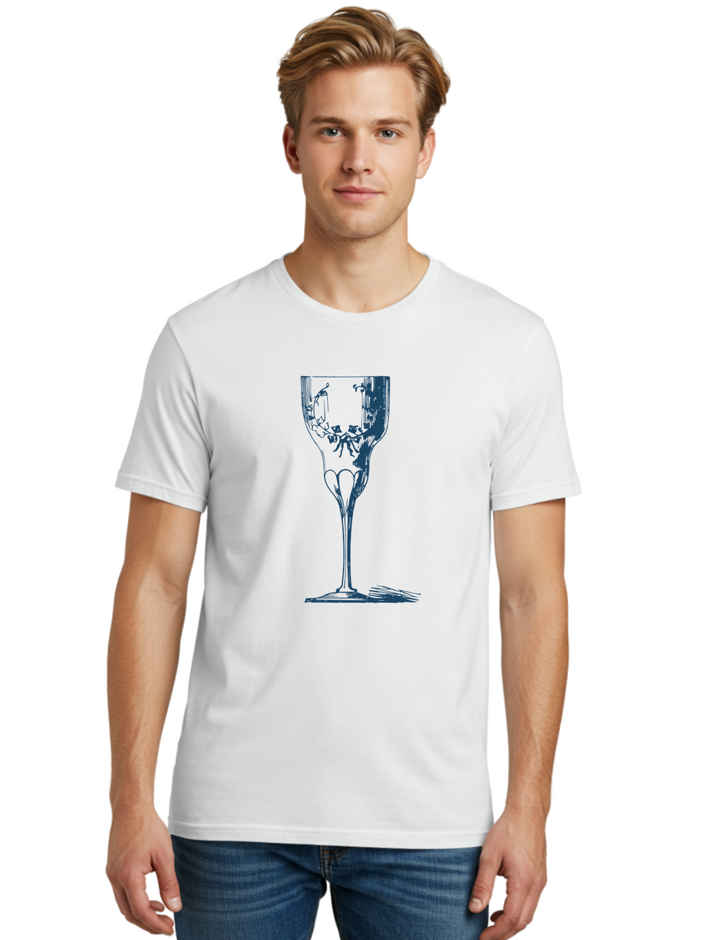Laced Vine Crystal Glass Men'S Graphic Tee, 100% Cotton, Comfortable Casual Summer Wear, Machine Washable, Wine Glass, Broken Glass, Shattered Glass, Abstract Art, Dark Blue Illustration, Modern Design, Luxury Lifestyle, Elegant Glassware, Aae442