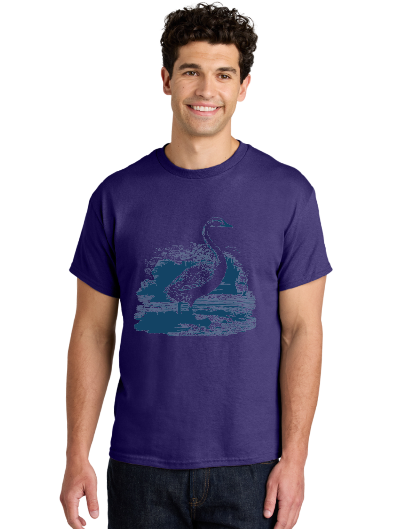 Lakeborn Swan Men'S Graphic Tee, 100% Cotton, Comfortable Casual Summer Wear, Machine Washable, Duck, Waterfowl, Bird Illustration, Graphic Art, Simple Design, Minimalist Style, Monochrome Effect, Wildlife, Nature Aae443