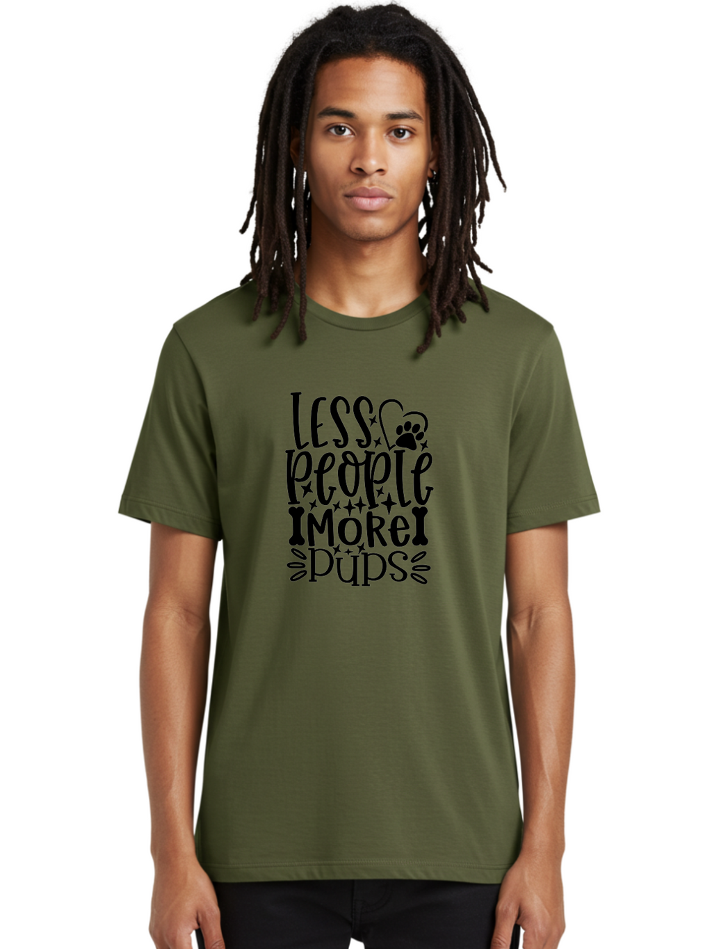 Less People More Pups- Men'S Graphic Tee, 100% Cotton, Comfortable Casual Summer Wear, Machine Washable, Dog Lover Quote, Pet Friendly, Funny Dog Sayings, Dog Owners, Animal Lovers, Heartwarming Quotes, Paw Print, Dog Bones, Love Dogs Aae447