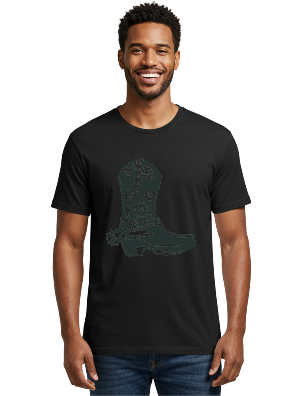 Life Is Better In Boots Men'S Graphic Tee, 100% Cotton, Comfortable Casual Summer Wear, Machine Washable, Cowboy Boots, Country Style, Western Fashion, Inspirational Quote, Rugged Charm, Country Lifestyle, Boots, Rodeo, Cowgirl, Country Music Aae450