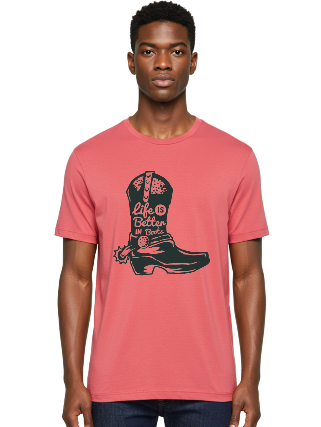 Life Is Better In Boots Men'S Graphic Tee, 100% Cotton, Comfortable Casual Summer Wear, Machine Washable, Cowboy Boots, Country Style, Western Fashion, Inspirational Quote, Rugged Charm, Country Lifestyle, Boots, Rodeo, Cowgirl, Country Music Aae450