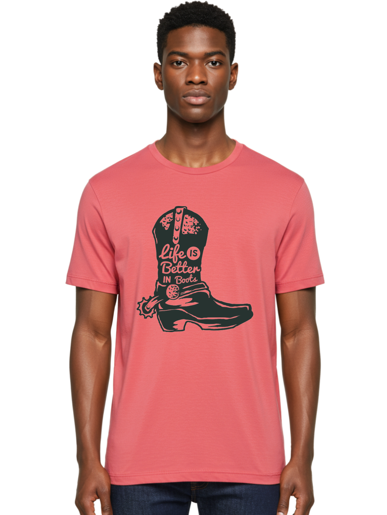 Life Is Better In Boots Men'S Graphic Tee, 100% Cotton, Comfortable Casual Summer Wear, Machine Washable, Cowboy Boots, Country Style, Western Fashion, Inspirational Quote, Rugged Charm, Country Lifestyle, Boots, Rodeo, Cowgirl, Country Music Aae450