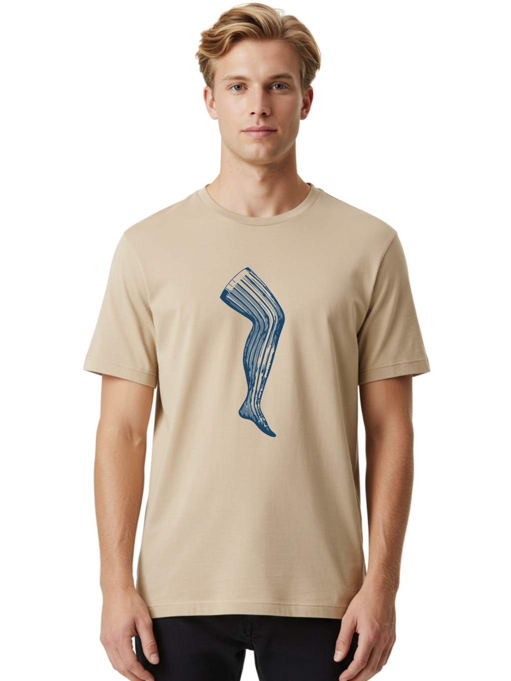 Linework Stocking Men'S Graphic Tee, 100% Cotton, Comfortable Casual Summer Wear, Machine Washable, Striped Leg, Graphic Design, Fashion Illustration, Abstract Art, Bold Stripes, Dynamic Pose, Futuristic Style, Creative Artwork Aae454