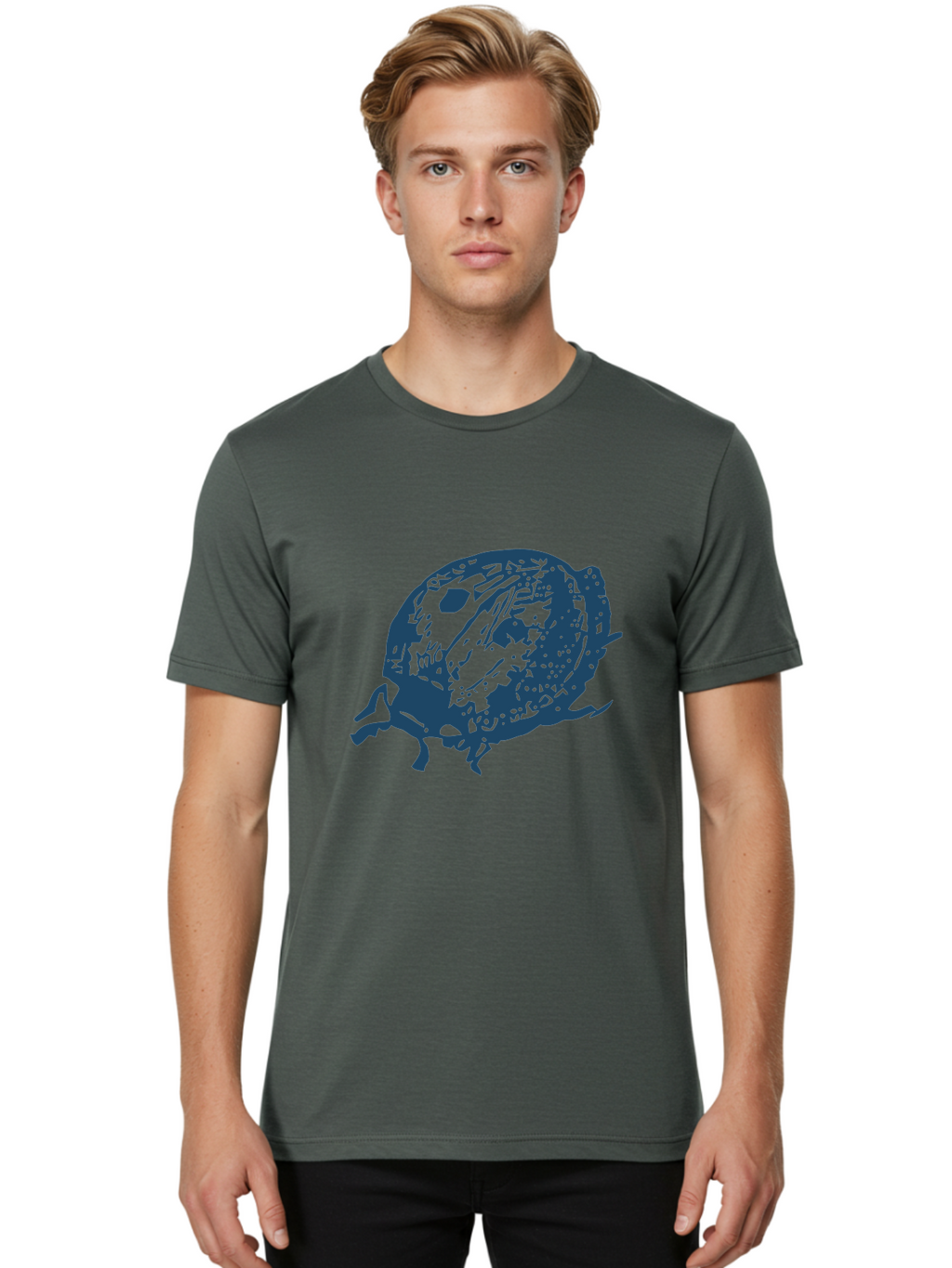 Little-Bug Men'S Graphic Tee, 100% Cotton, Comfortable Casual Summer Wear, Machine Washable, Ladybug Illustration, Insect Art, Beetle Design, Dark Blue Silhouette, Abstract Patterns, Spotted Wings, Abstract Textures, Entomology-Inspired Aae456