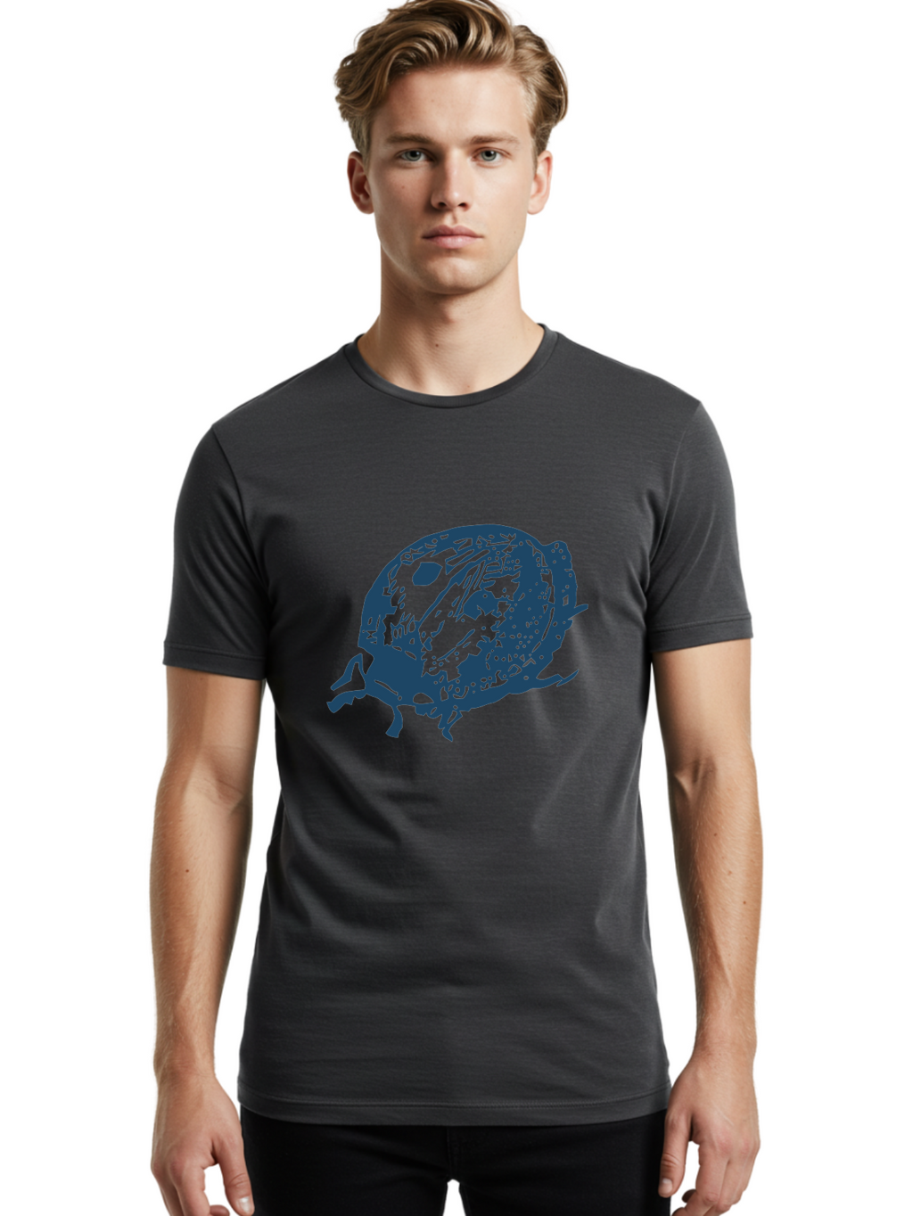 Little-Bug Men'S Graphic Tee, 100% Cotton, Comfortable Casual Summer Wear, Machine Washable, Ladybug Illustration, Insect Art, Beetle Design, Dark Blue Silhouette, Abstract Patterns, Spotted Wings, Abstract Textures, Entomology-Inspired Aae456