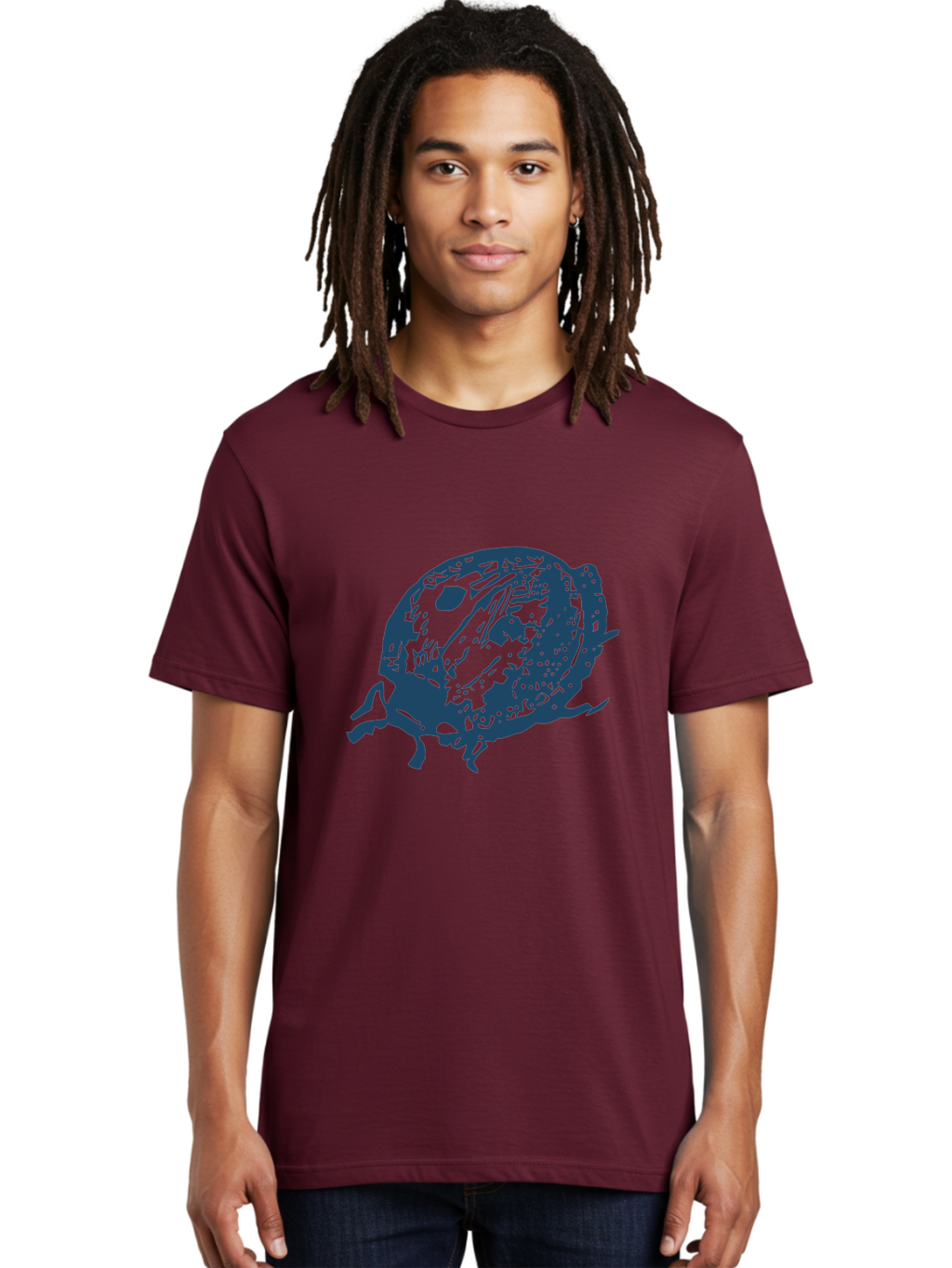 Little-Bug Men'S Graphic Tee, 100% Cotton, Comfortable Casual Summer Wear, Machine Washable, Ladybug Illustration, Insect Art, Beetle Design, Dark Blue Silhouette, Abstract Patterns, Spotted Wings, Abstract Textures, Entomology-Inspired Aae456