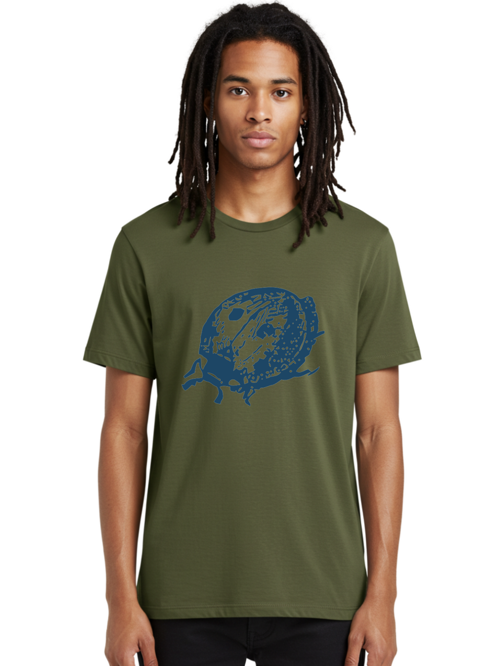 Little-Bug Men'S Graphic Tee, 100% Cotton, Comfortable Casual Summer Wear, Machine Washable, Ladybug Illustration, Insect Art, Beetle Design, Dark Blue Silhouette, Abstract Patterns, Spotted Wings, Abstract Textures, Entomology-Inspired Aae456