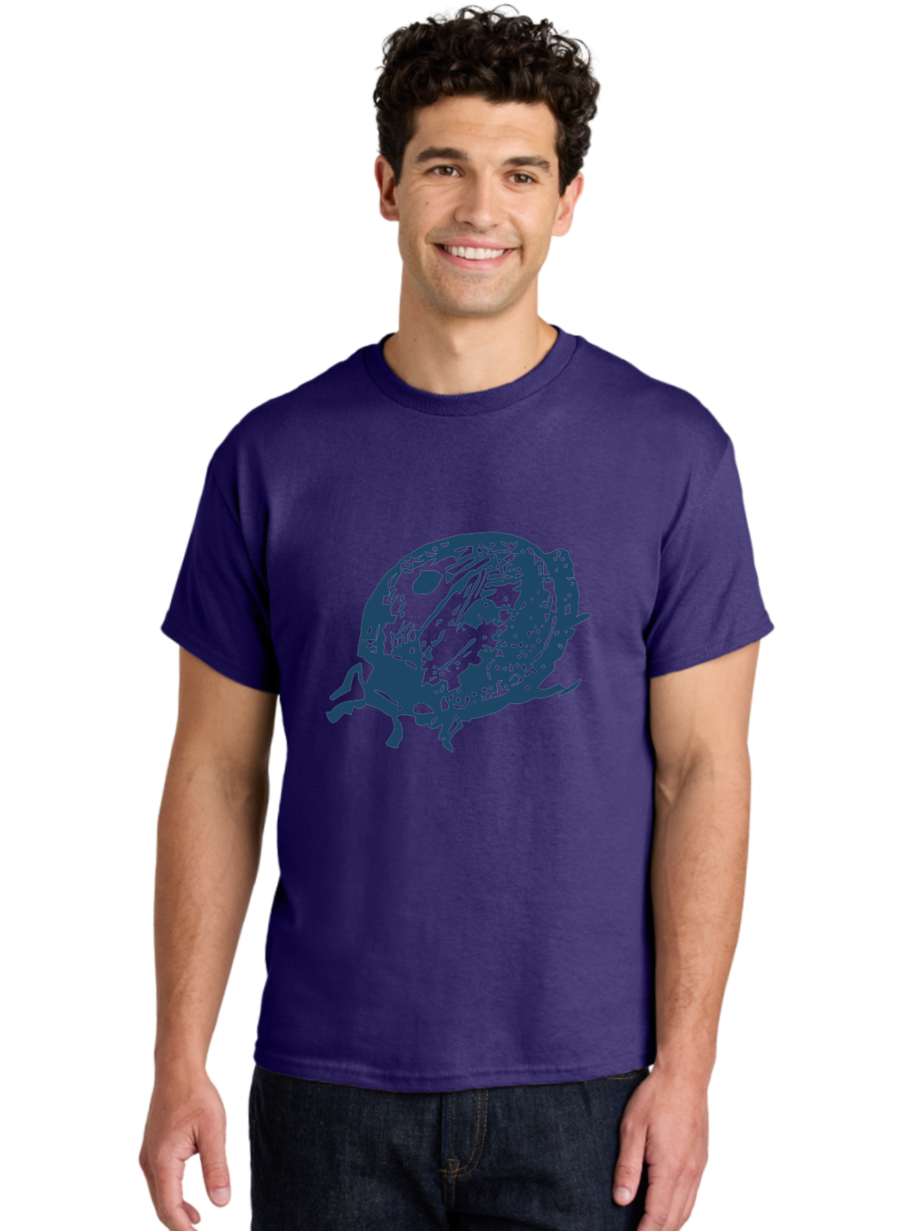 Little-Bug Men'S Graphic Tee, 100% Cotton, Comfortable Casual Summer Wear, Machine Washable, Ladybug Illustration, Insect Art, Beetle Design, Dark Blue Silhouette, Abstract Patterns, Spotted Wings, Abstract Textures, Entomology-Inspired Aae456
