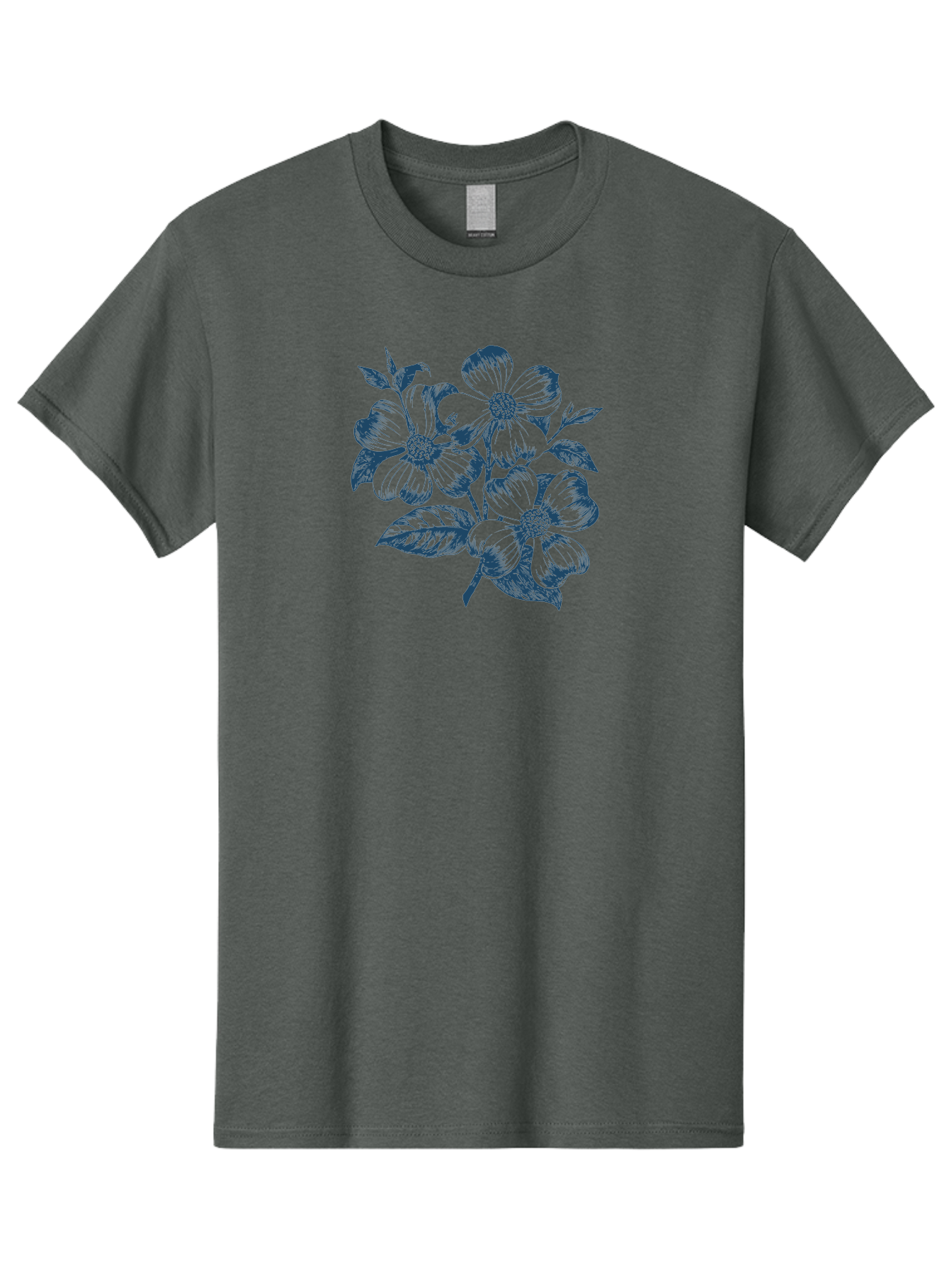 Little-Flowerbunch Men'S Graphic Tee, 100% Cotton, Comfortable Casual Summer Wear, Machine Washable, Hand-Drawn Flowers, Floral Design, Blue Flowers, Leafy Stems, Botanical Illustration, Vintage Style, Modern Graphics Aae457