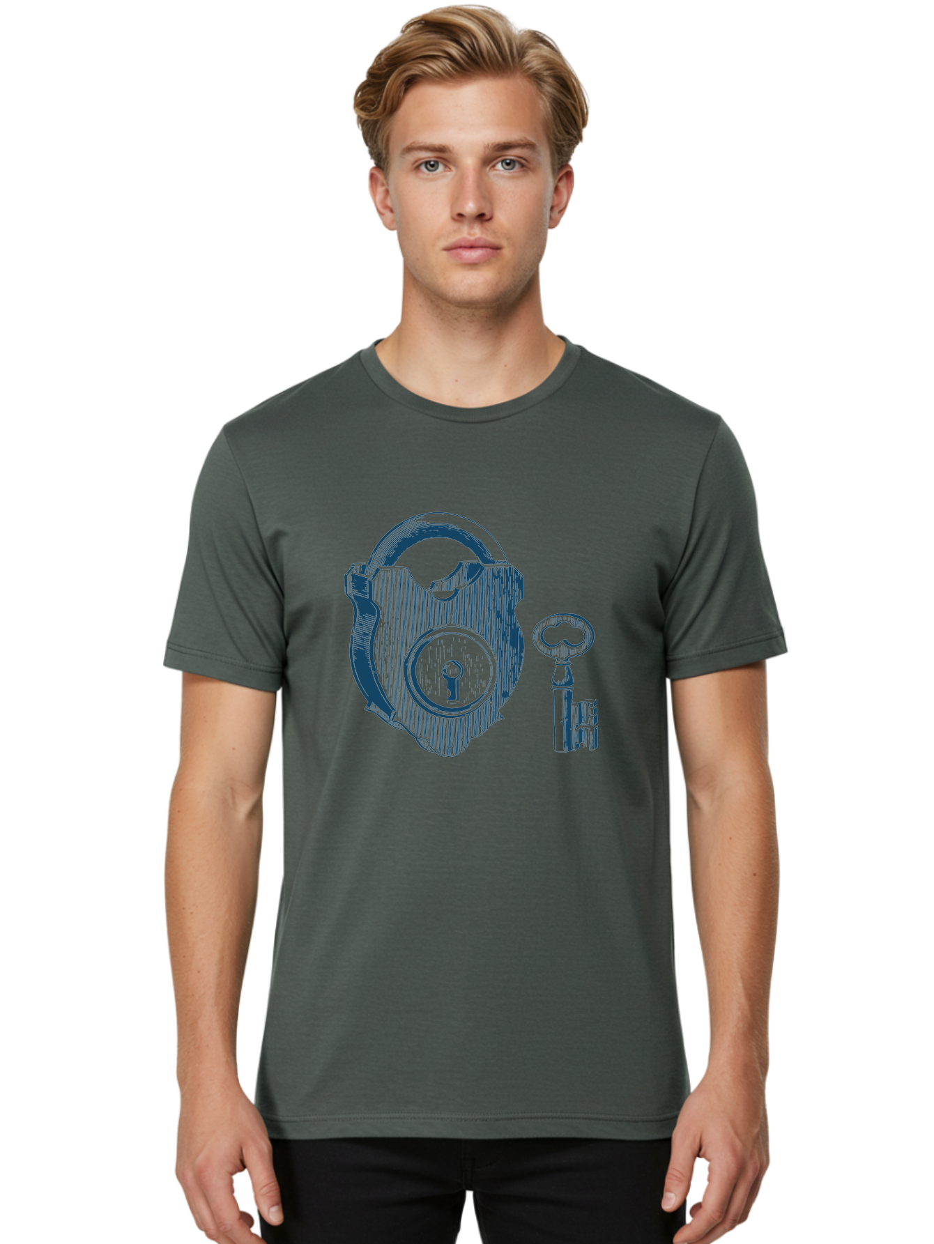 Lock Men'S Graphic Tee, 100% Cotton, Comfortable Casual Summer Wear, Machine Washable, Padlock With Key, Security Symbol, Protection, Safety, Lock And Key Mechanism, Access Control, Secure Lock Aae461